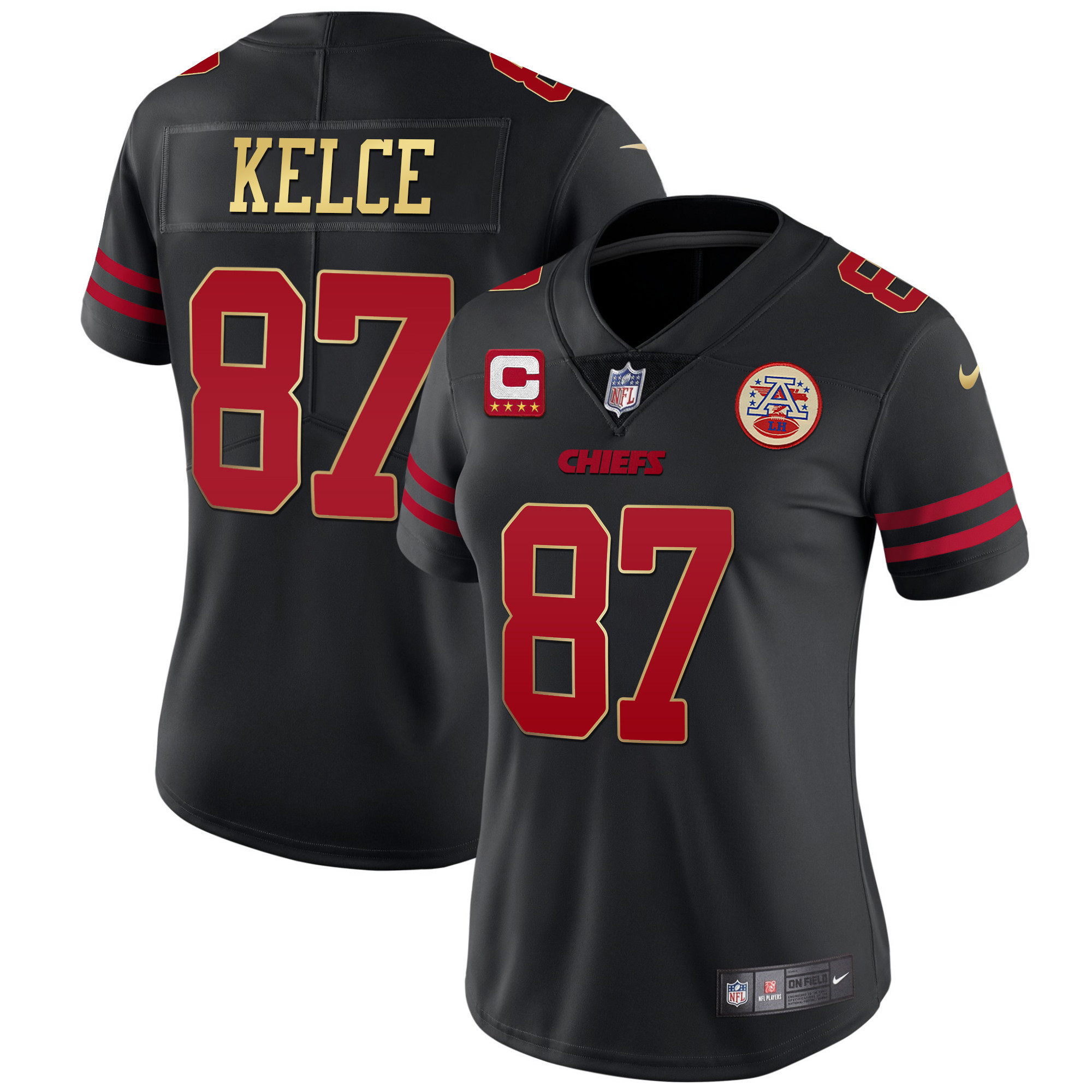 Women's Kansas City Chiefs Black Red Vapor Travis Kelce Jersey - All Stitched