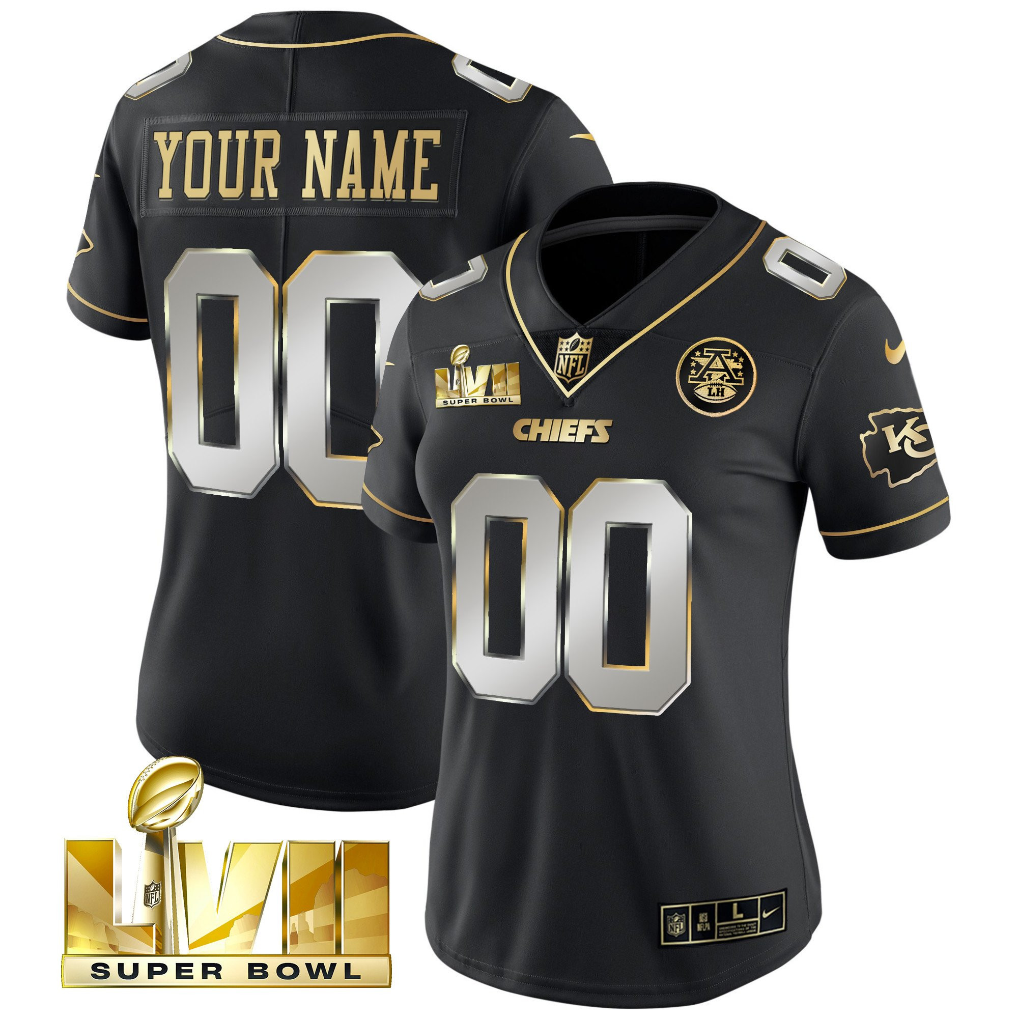 Women's Kansas City Chiefs Super Bowl Custom Name & Number Black Limited Jersey - All Stitched