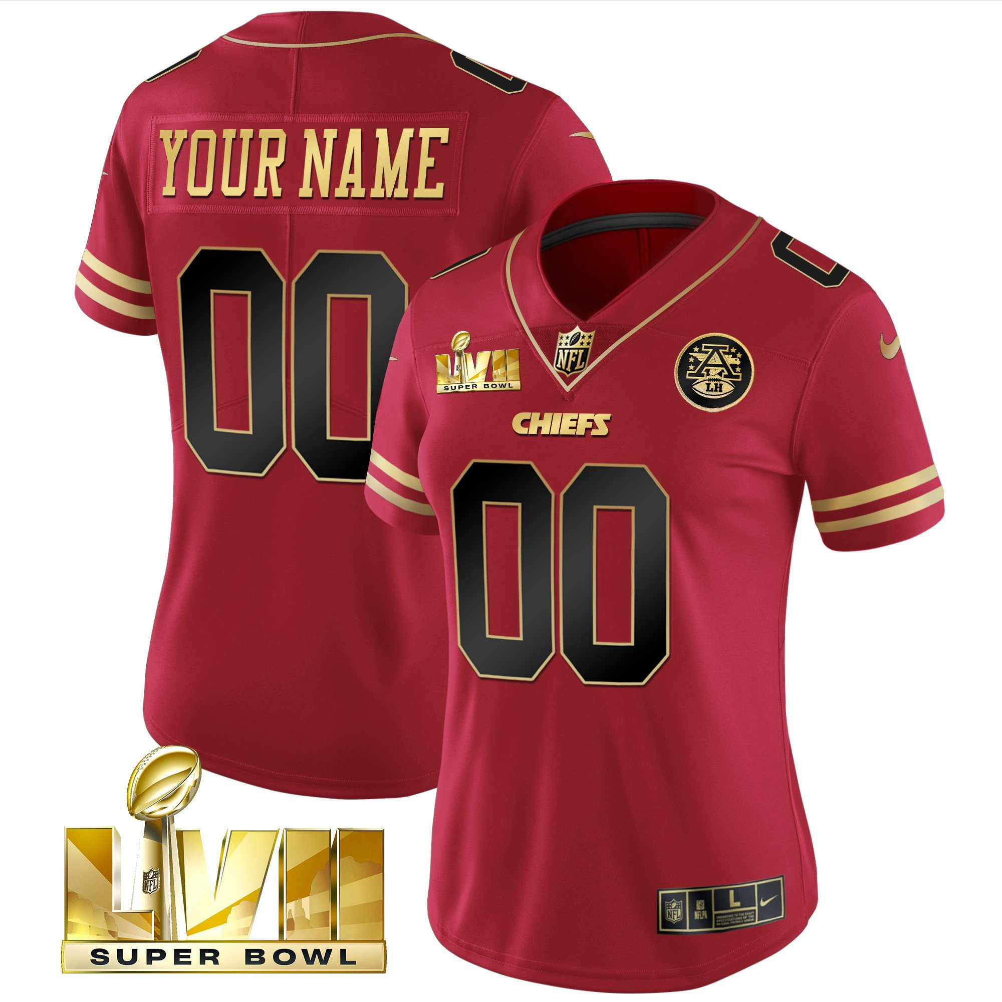 Women's Kansas City Chiefs Super Bowl Custom Name & Number Black Red Jersey - All Stitched