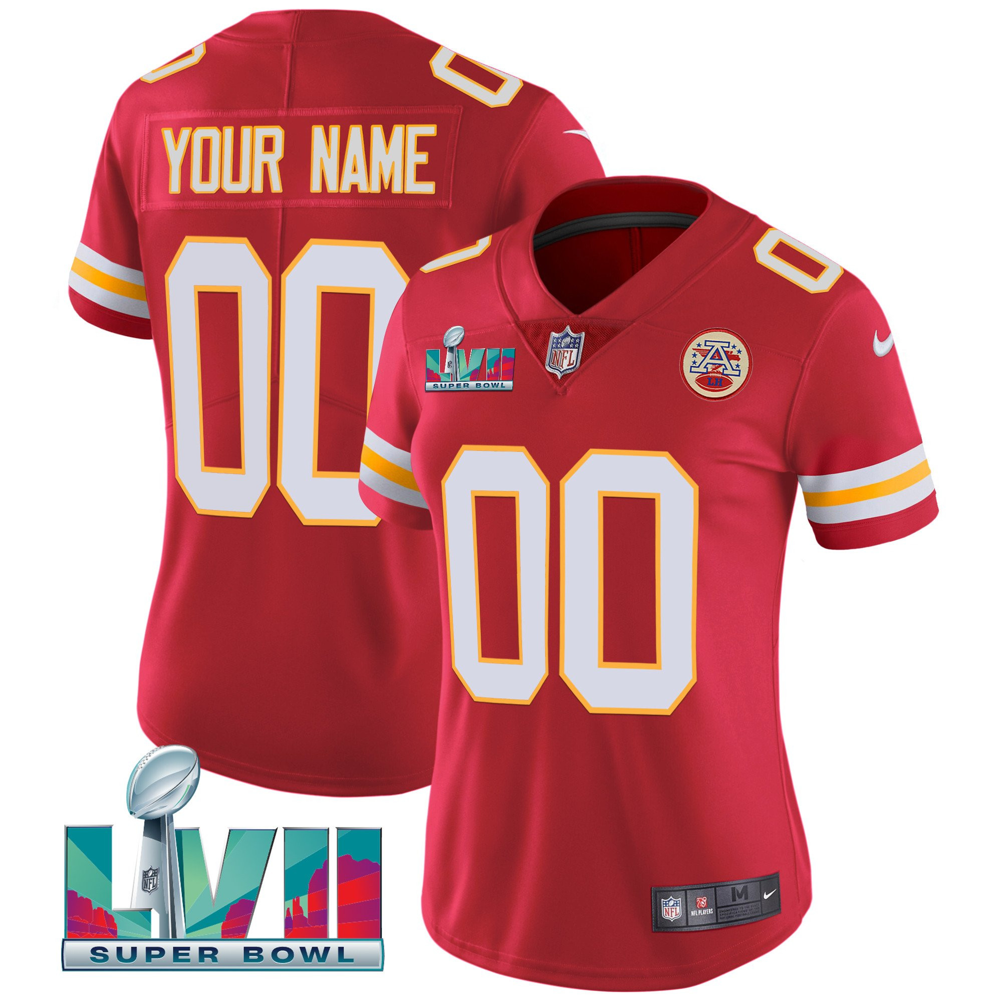 Women's Kansas City Chiefs Super Bowl Custom Name & Number Red Jersey - All Stitched