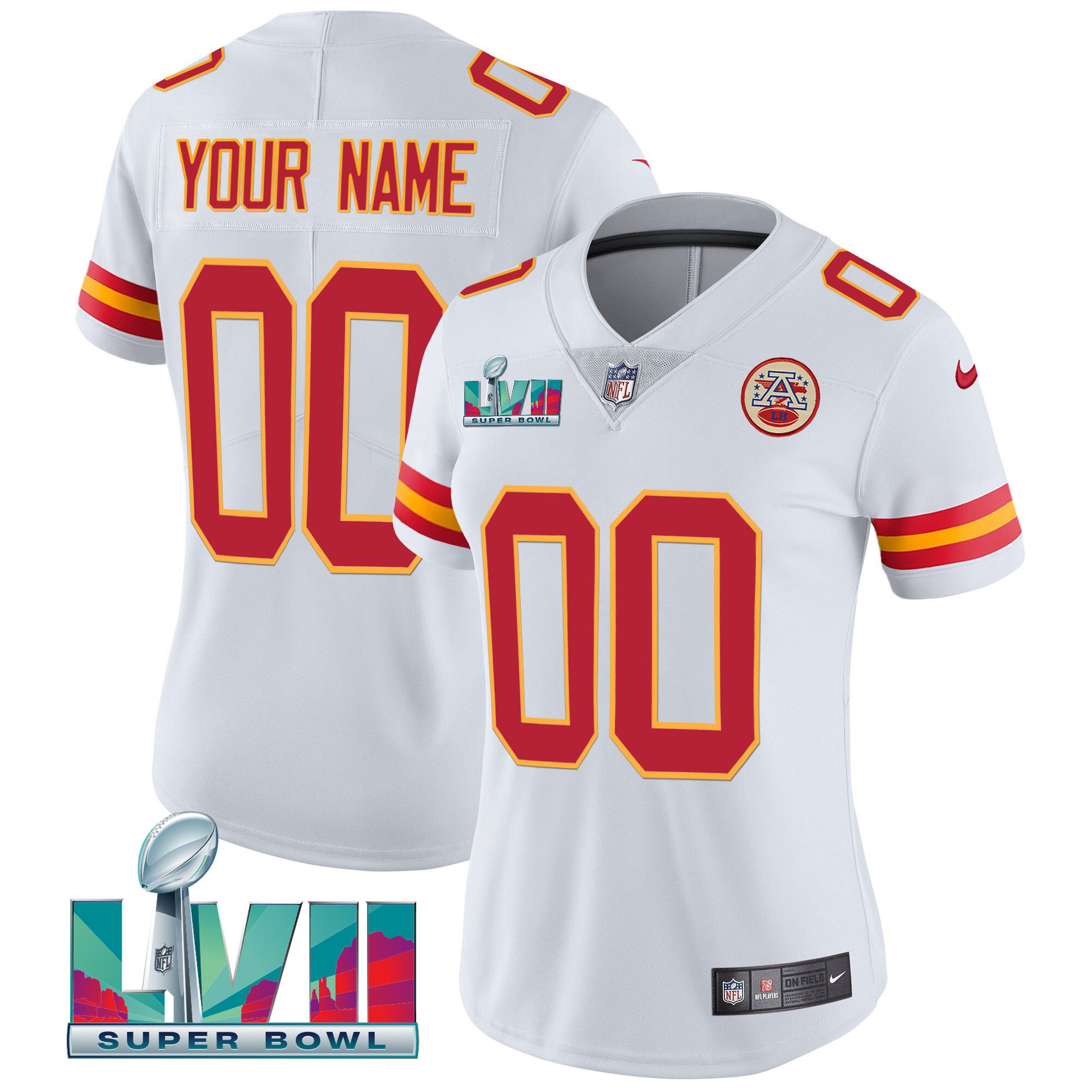 Women's Kansas City Chiefs Super Bowl Custom Name & Number White Jersey - All Stitched
