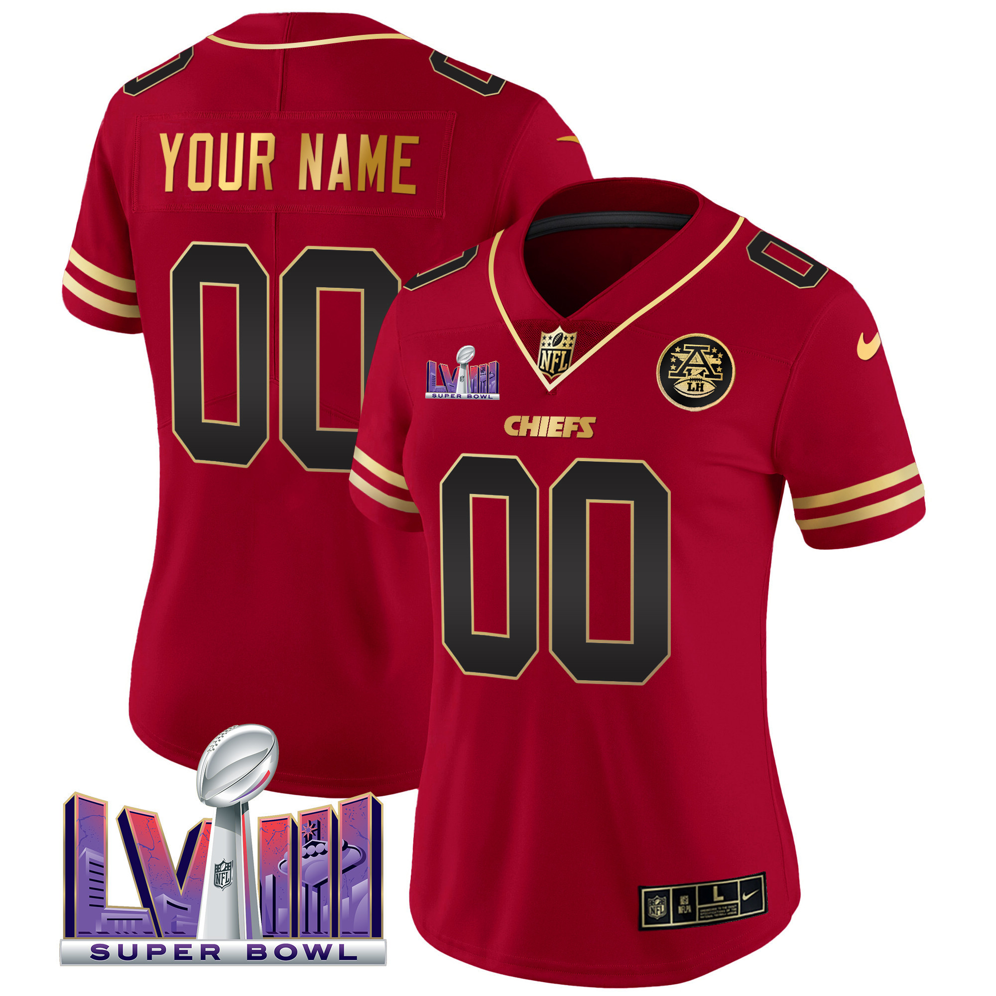 Women's Kansas City Chiefs Super Bowl LVIII Patch Vapor Custom Black Red Jersey - All Stitched