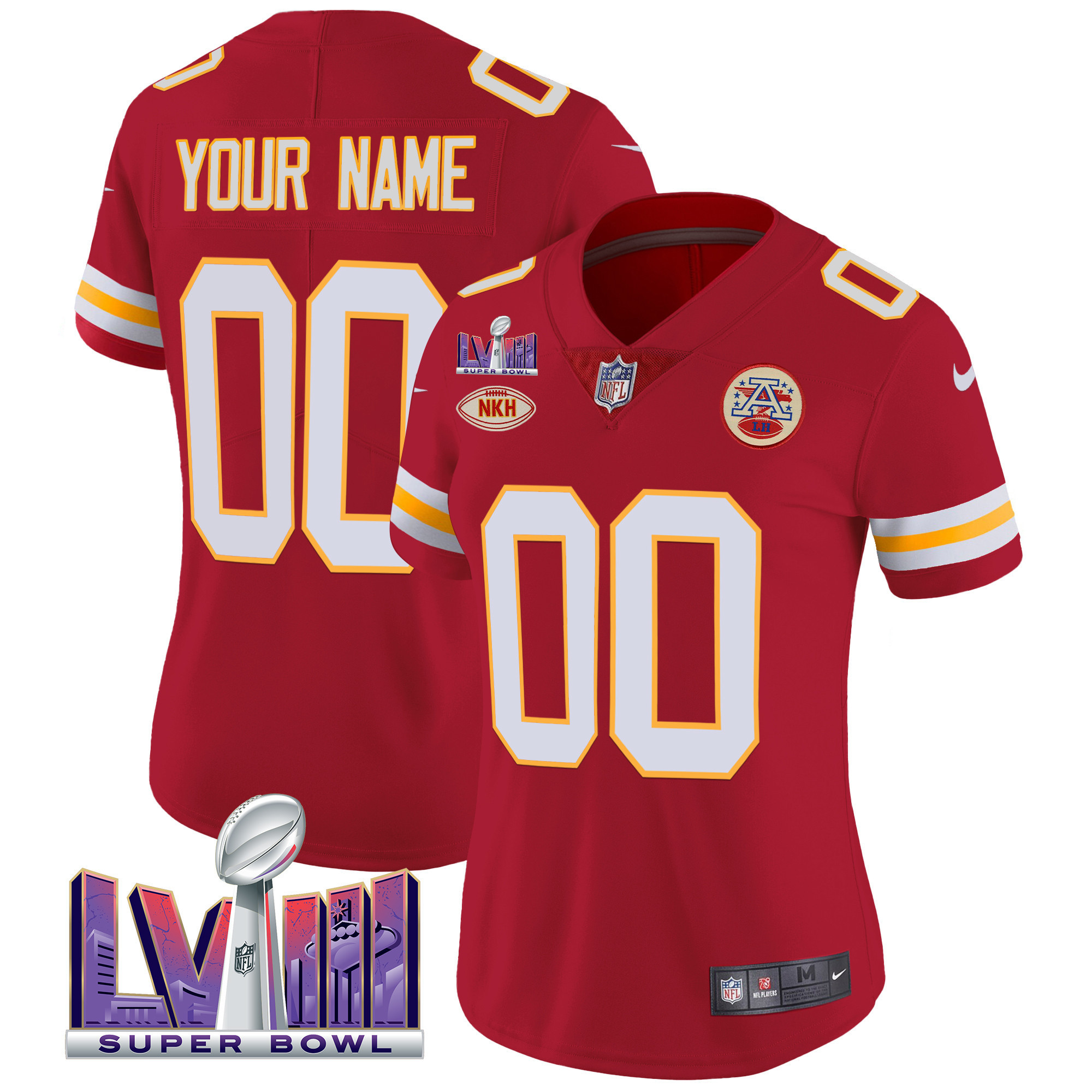 Women's Kansas City Chiefs Super Bowl LVIII Patch Vapor Custom Red Jersey - All Stitched
