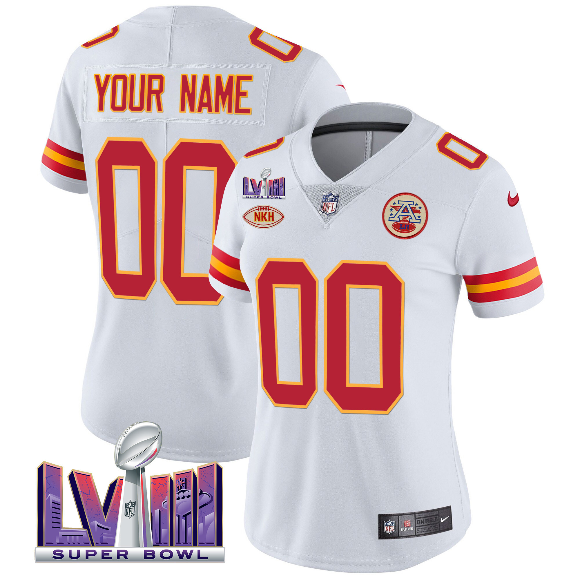Women's Kansas City Chiefs Super Bowl LVIII Patch Vapor Custom White Jersey - All Stitched