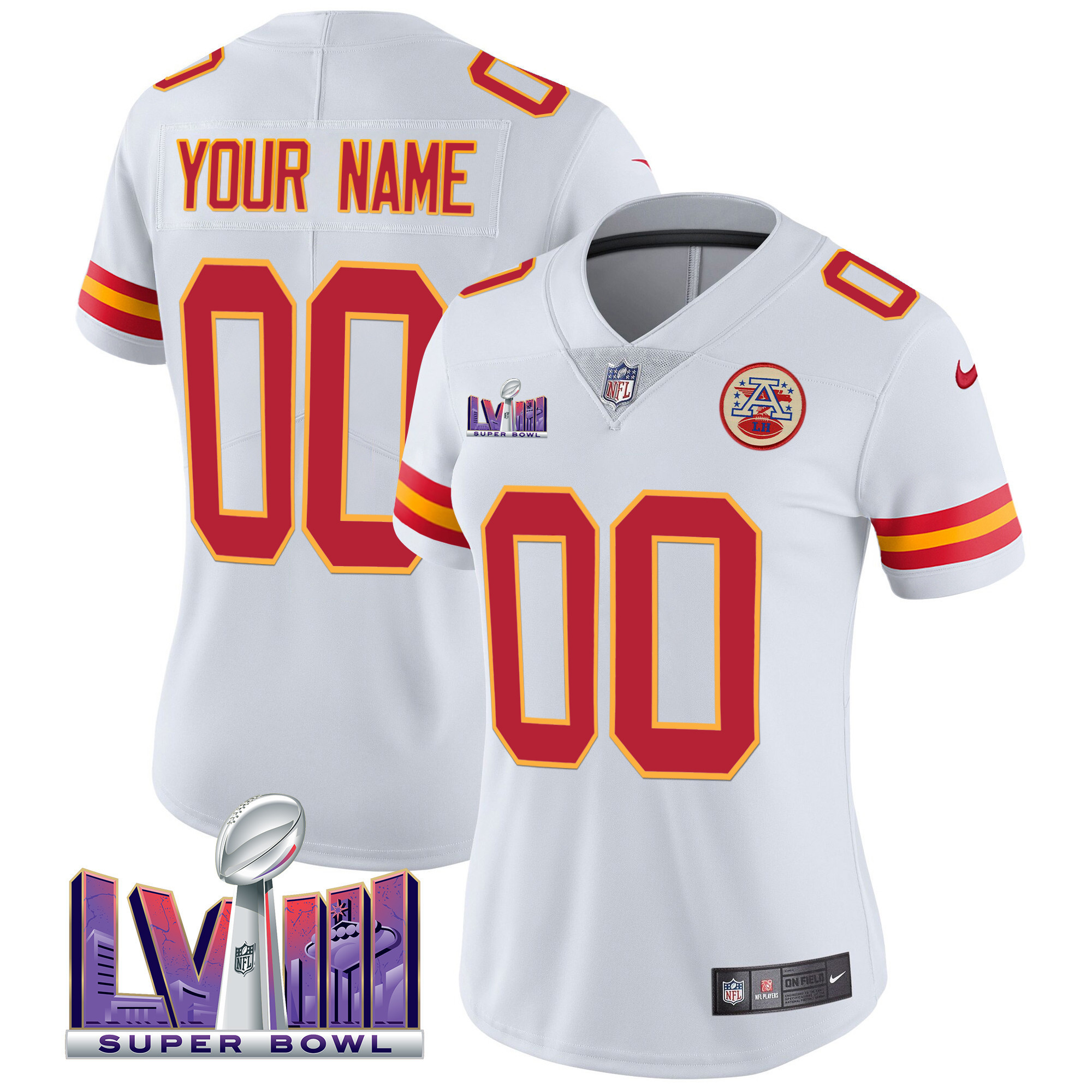Women's Kansas City Chiefs Super Bowl LVIII Patch Vapor Custom White Jersey - All Stitched