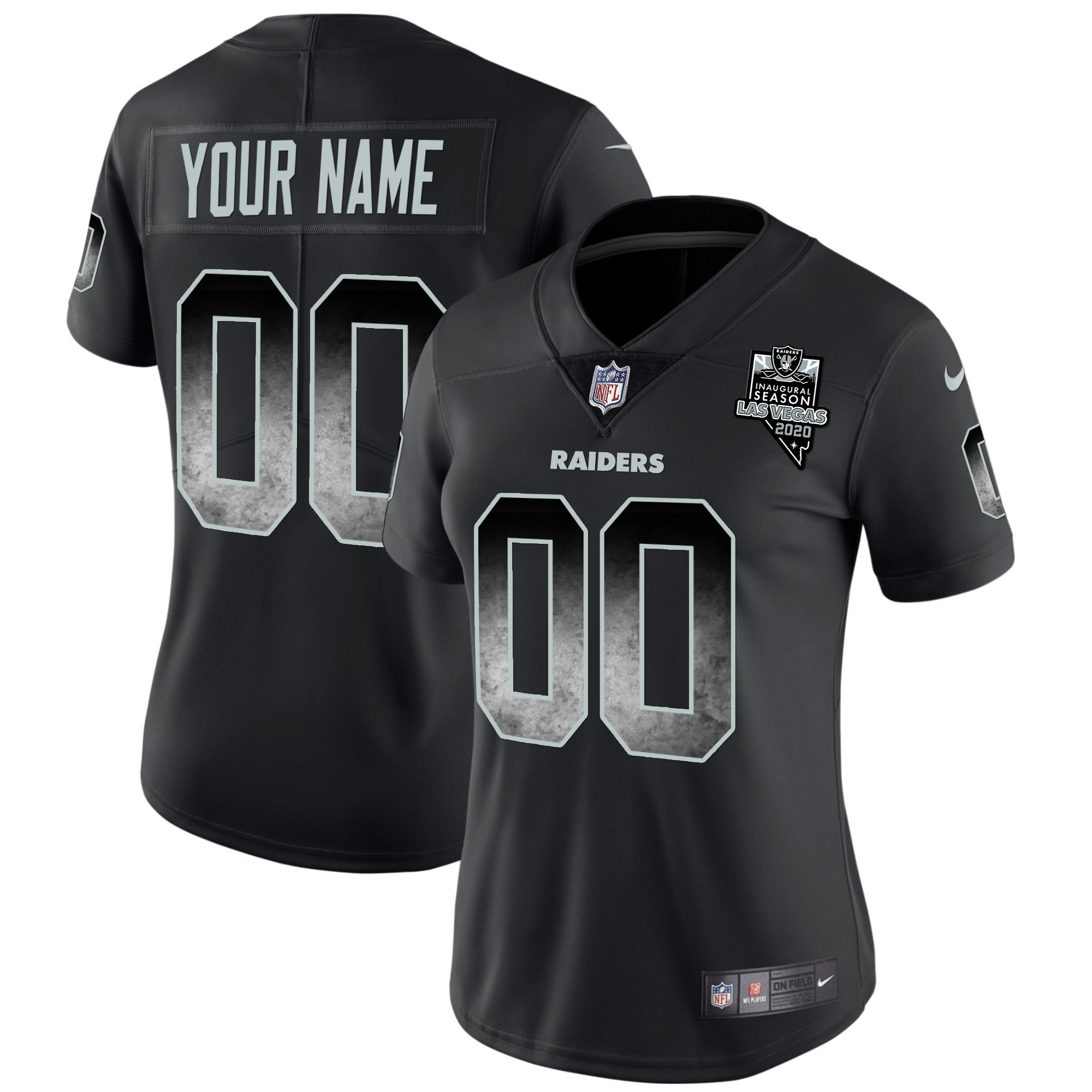 Women's Las Vegas Raiders Arch Smoke Vapor Custom Black Jersey - All Stitched