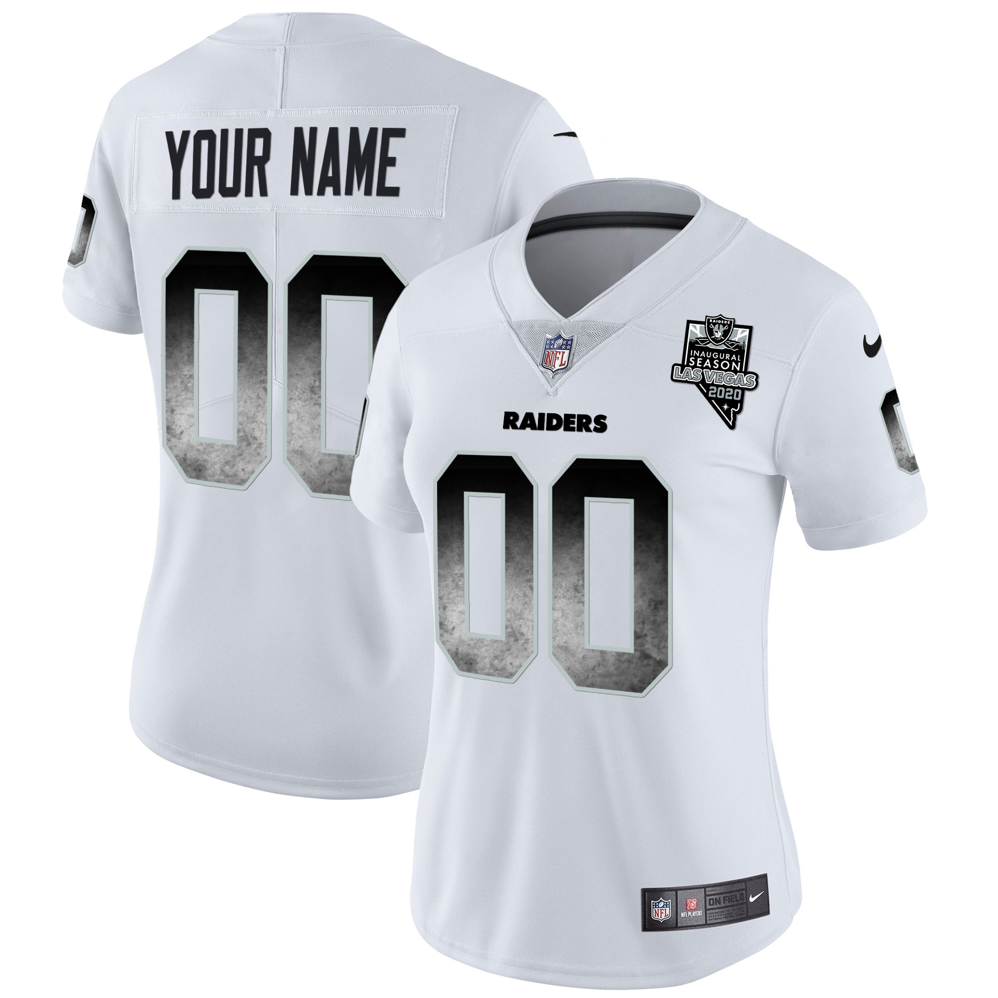 Women's Las Vegas Raiders Arch Smoke Vapor Custom White Jersey - All Stitched