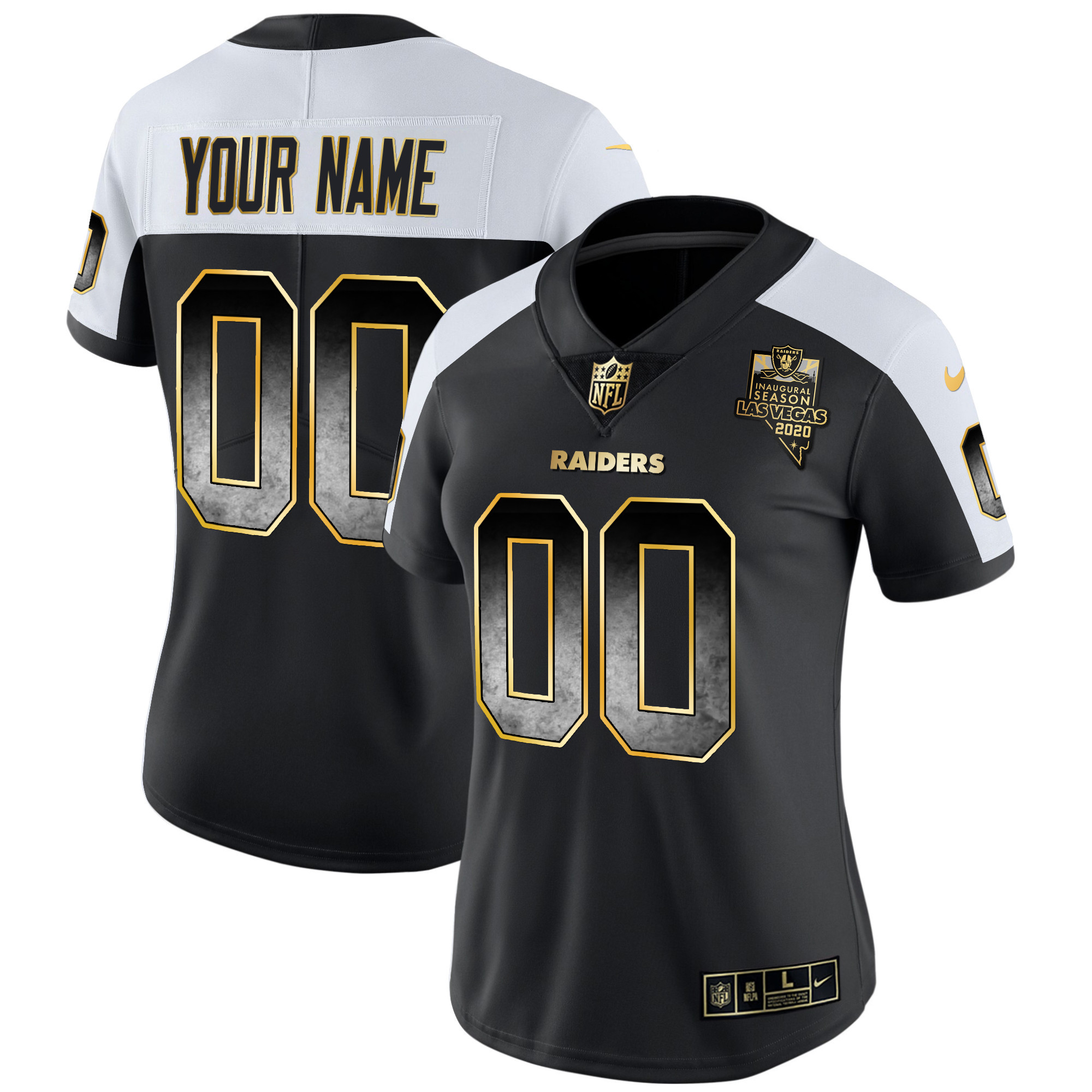 Women's Las Vegas Raiders Gold Arch Smoke Vapor Custom Alternate Jersey - All Stitched