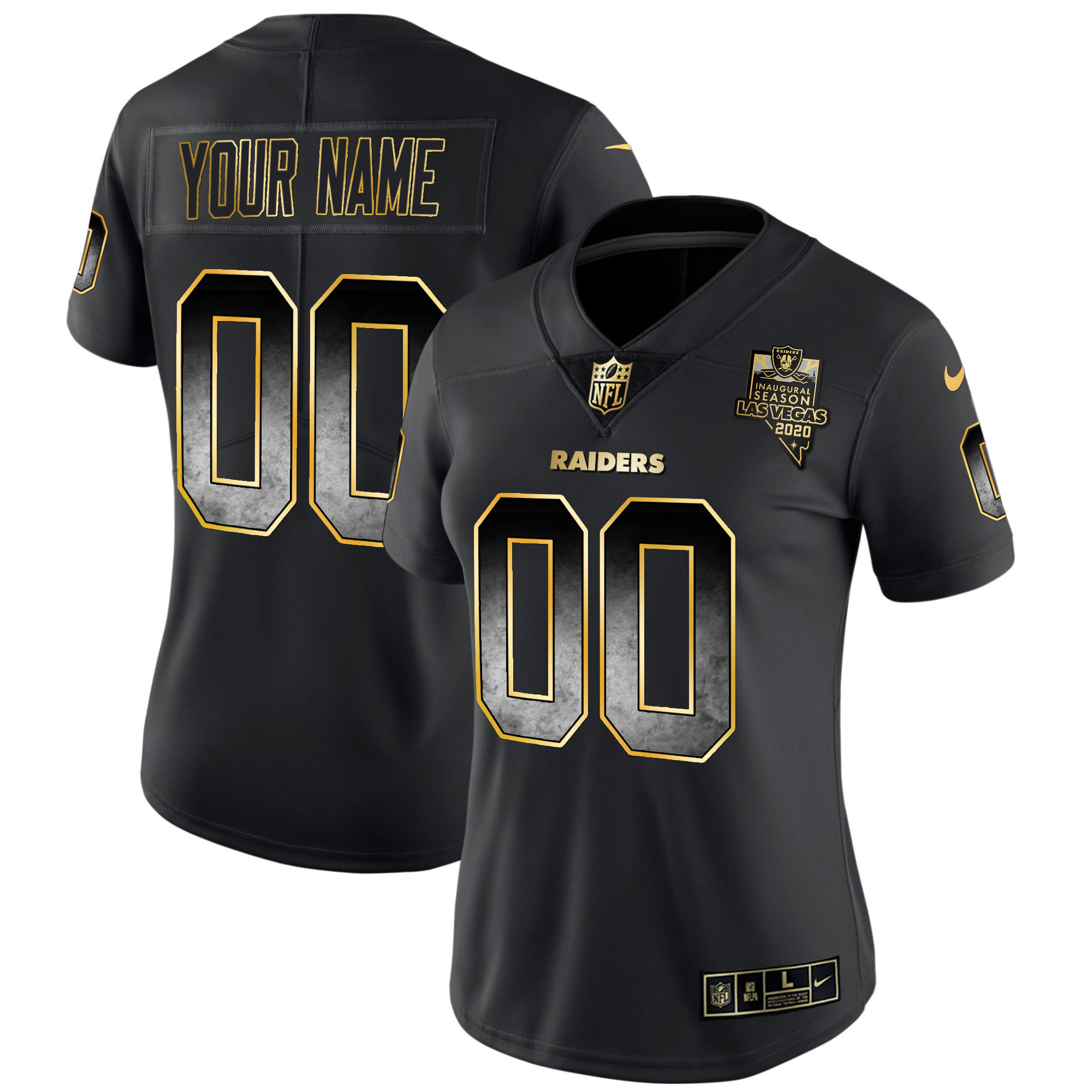 Women's Las Vegas Raiders Gold Arch Smoke Vapor Custom Black Gold Jersey - All Stitched
