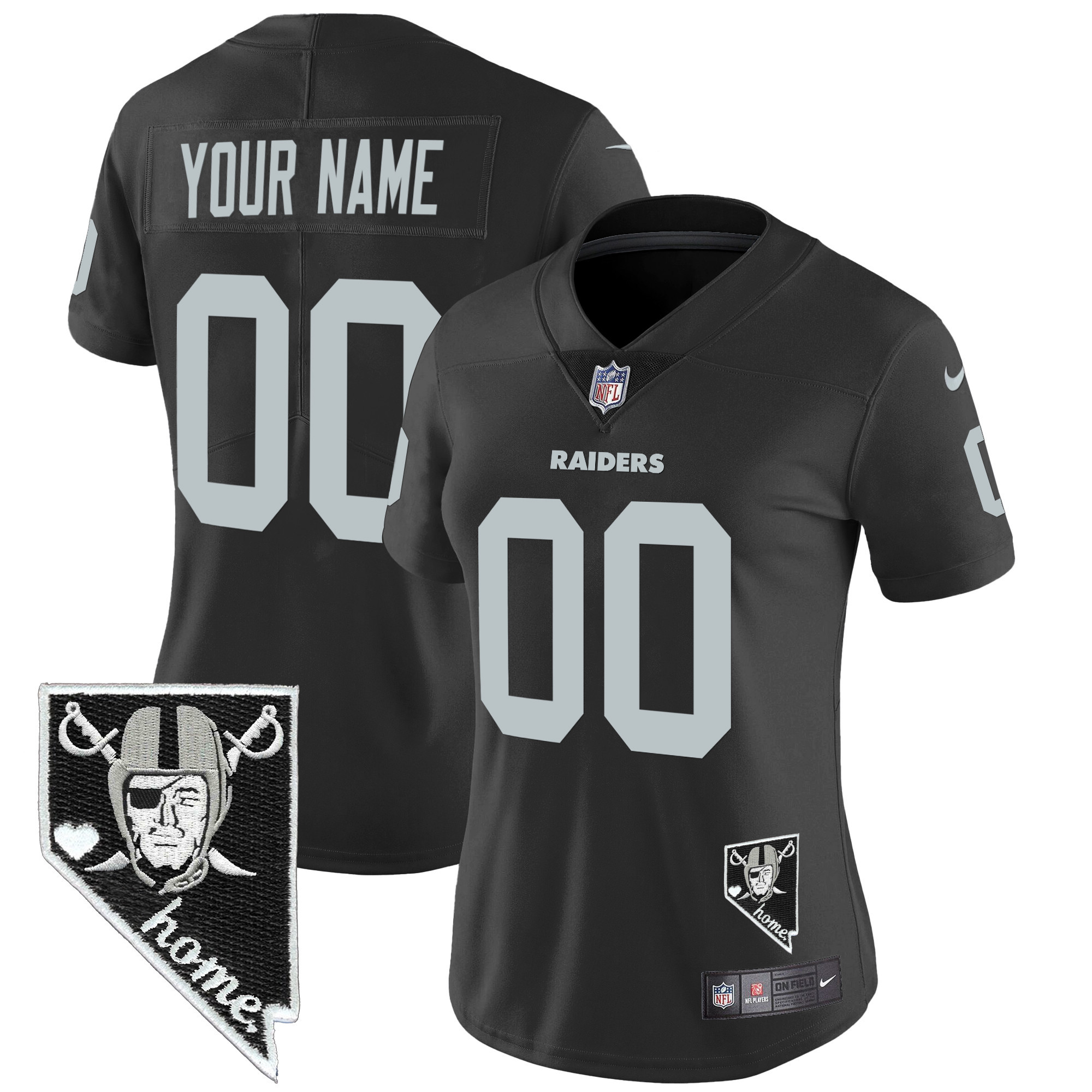 Women's Las Vegas Raiders Nevada Home Patch Vapor Custom Black Jersey - All Stitched