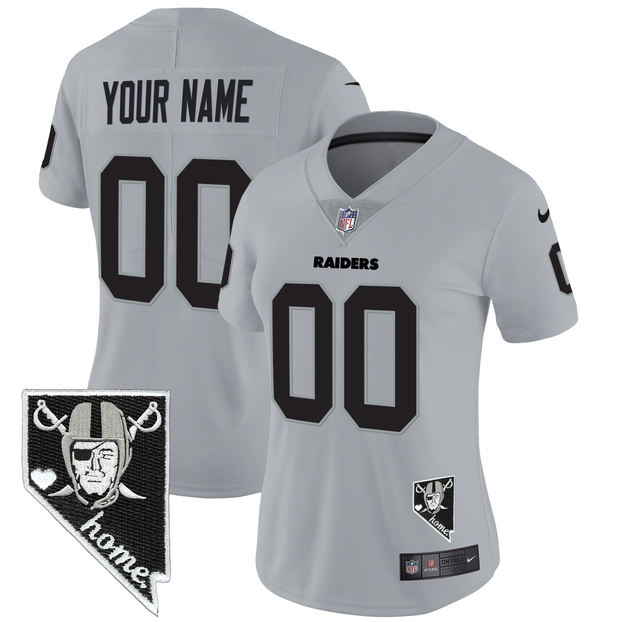 Women's Las Vegas Raiders Nevada Home Patch Vapor Custom Gray Jersey - All Stitched