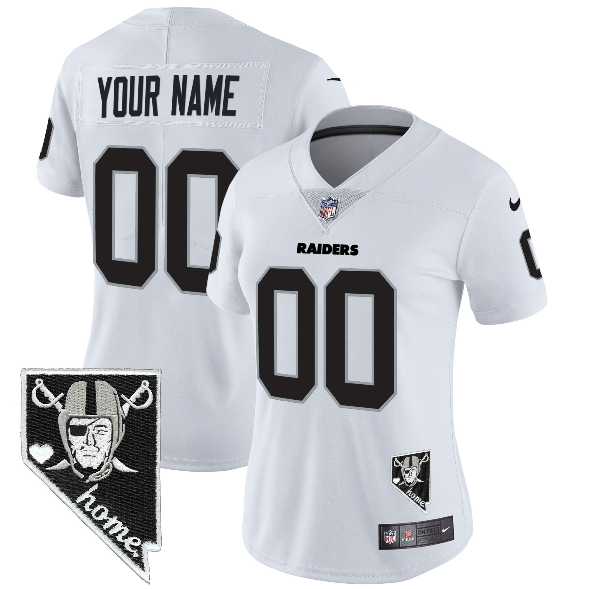 Women's Las Vegas Raiders Nevada Home Patch Vapor Custom White Jersey - All Stitched