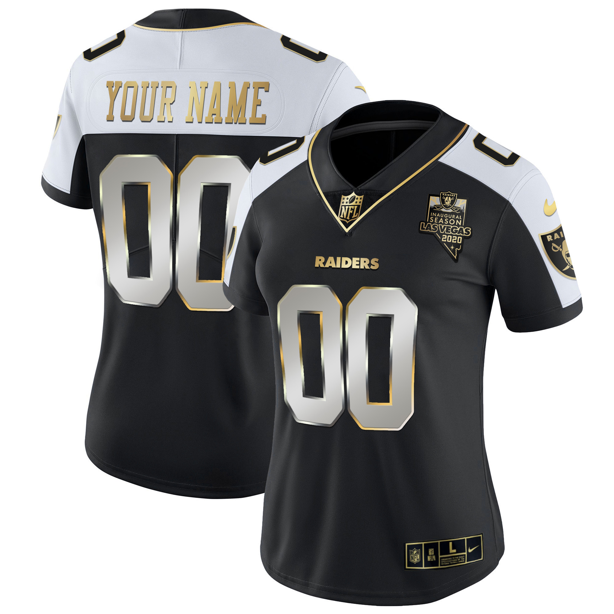 Women's Las Vegas Raiders Vapor Gold Custom Name and Number - All Stitched Alternate Limited Jersey - All Stitched