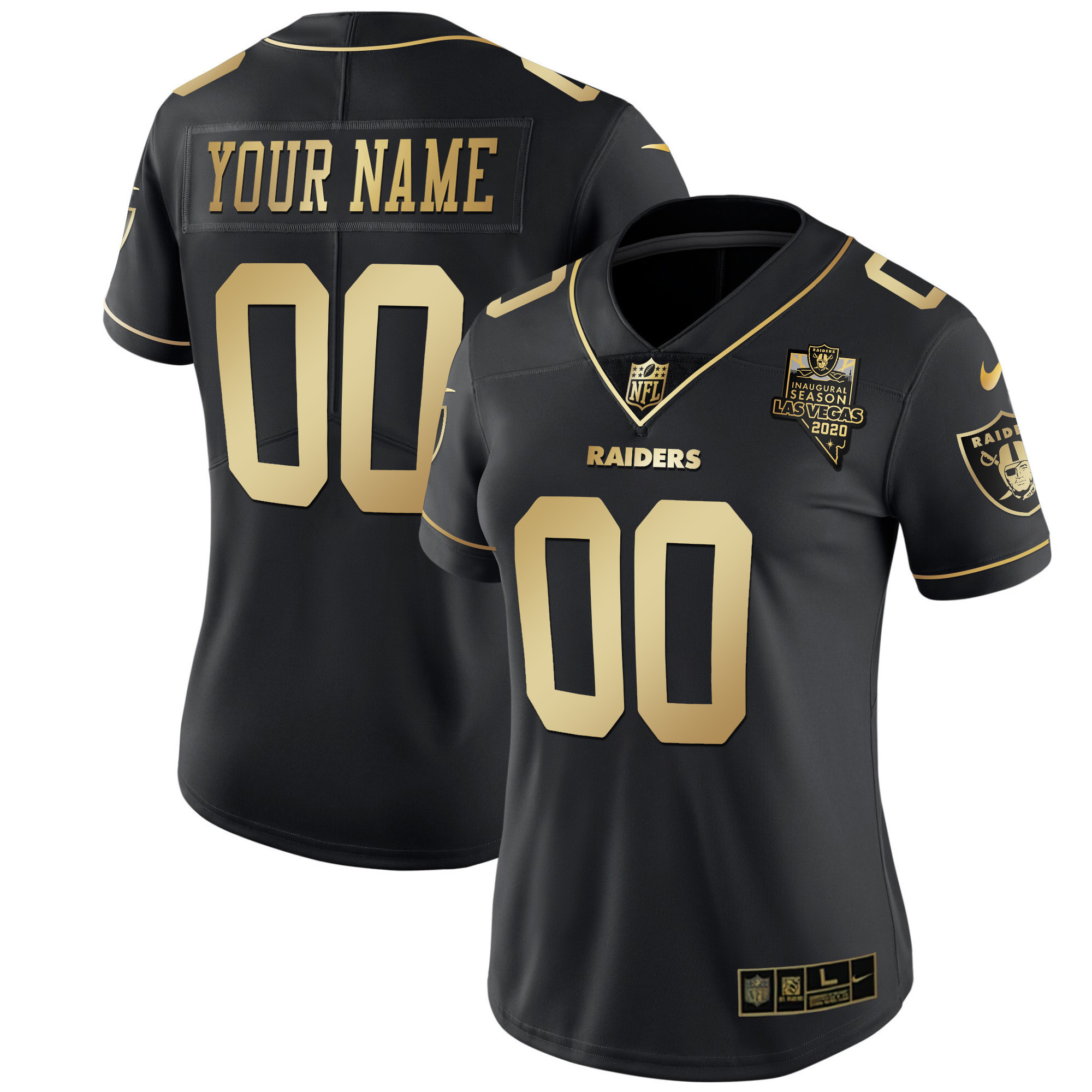 Women's Las Vegas Raiders Vapor Gold Custom Name and Number - All Stitched Gold Limited Jersey - All Stitched