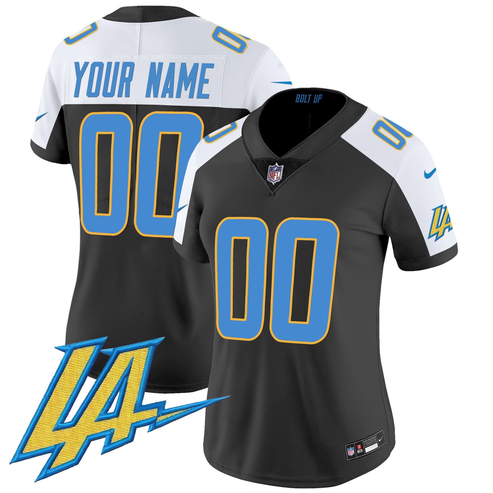 Women's Los Angeles Chargers Vapor Limited Custom Black Alternate Jersey - All Stitched