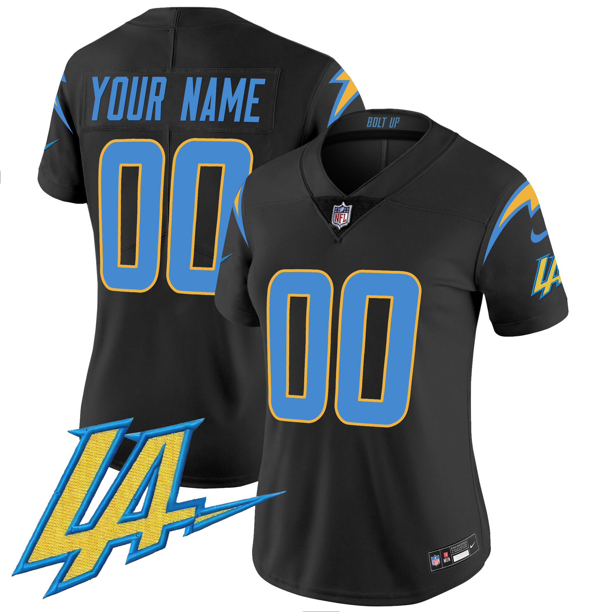 Women's Los Angeles Chargers Vapor Limited Custom Black Jersey - All Stitched