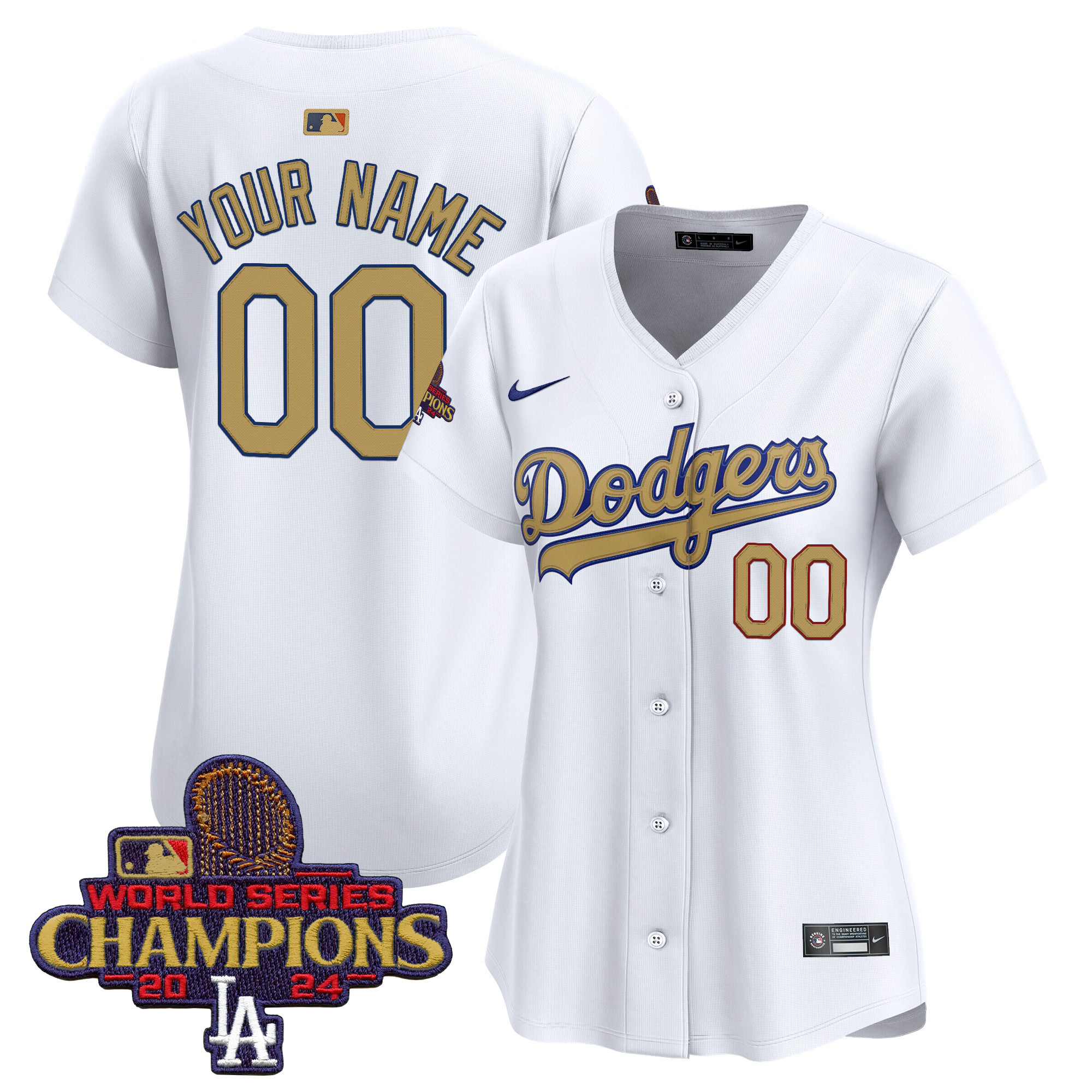 Women's Los Angeles Dodgers 2025 Gold Vapor Premier Elite Custom White Jersey - All Stitched
