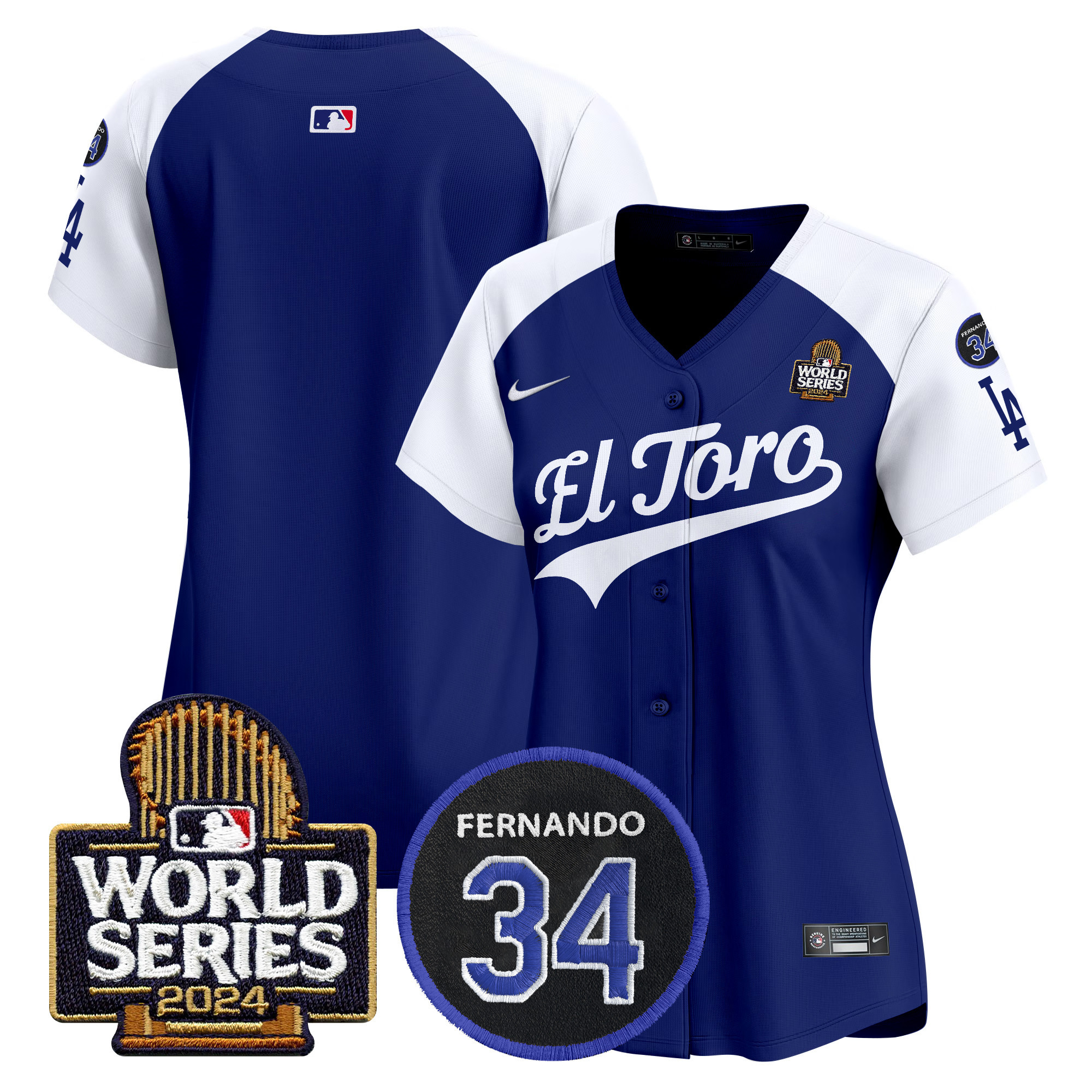 Women's Los Angeles Dodgers El Toro 2024 World Series Patch Vapor Premier Limited Alternate Royal Jersey - All Stitched