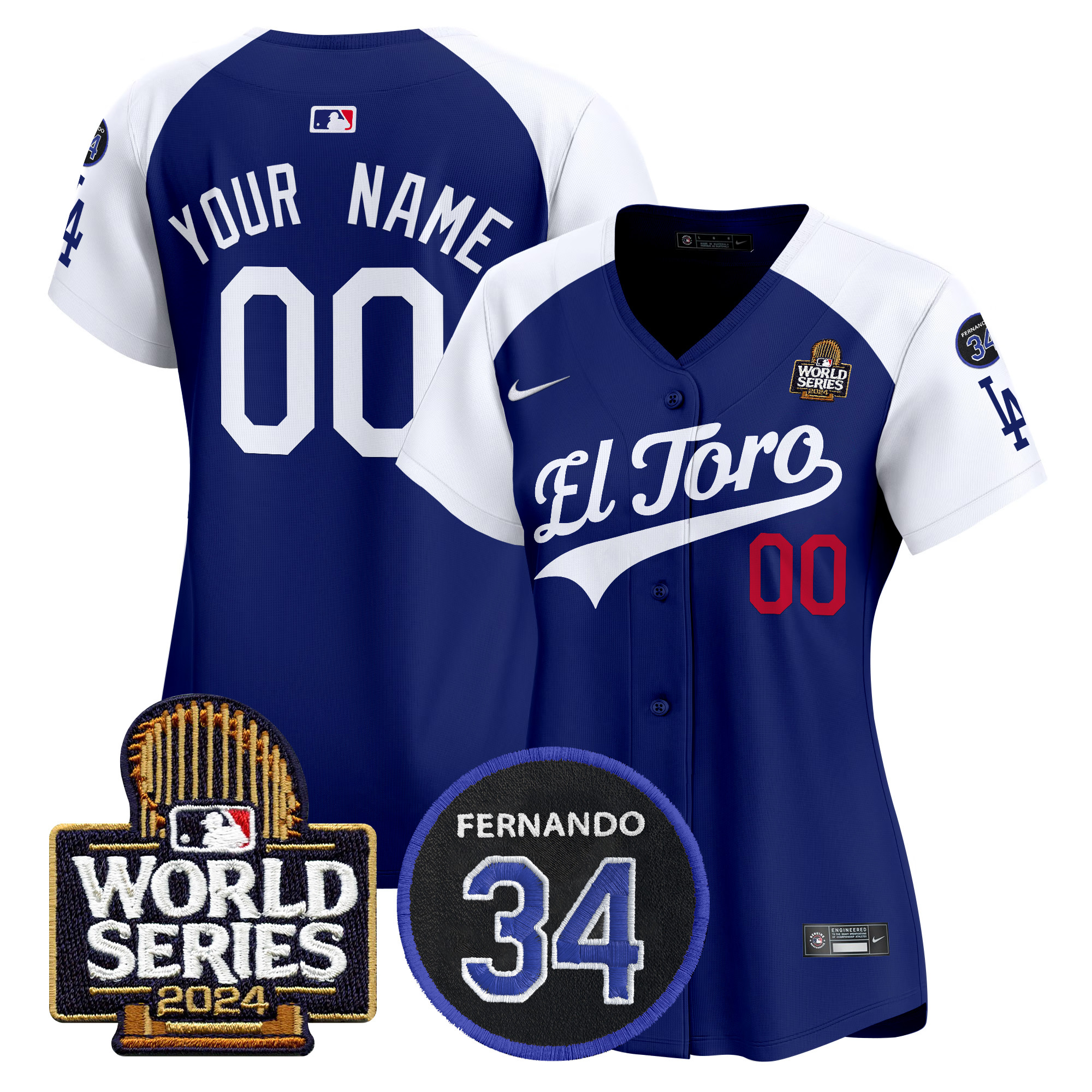 Women's Los Angeles Dodgers El Toro 2024 World Series Patch Vapor Premier Limited Custom Alternate Royal Jersey - All Stitched