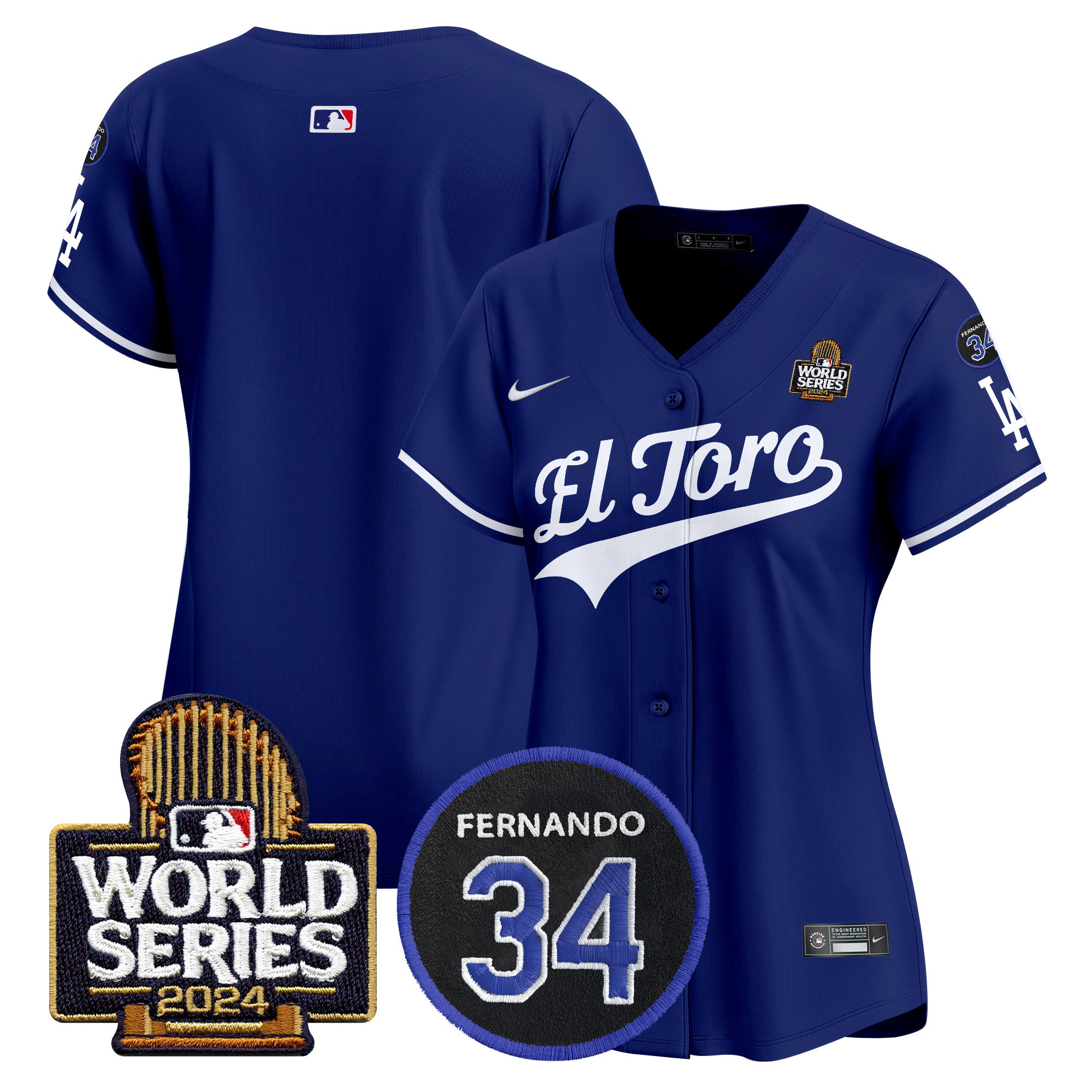 Women's Los Angeles Dodgers El Toro 2024 World Series Patch Vapor Premier Limited Royal Jersey - All Stitched