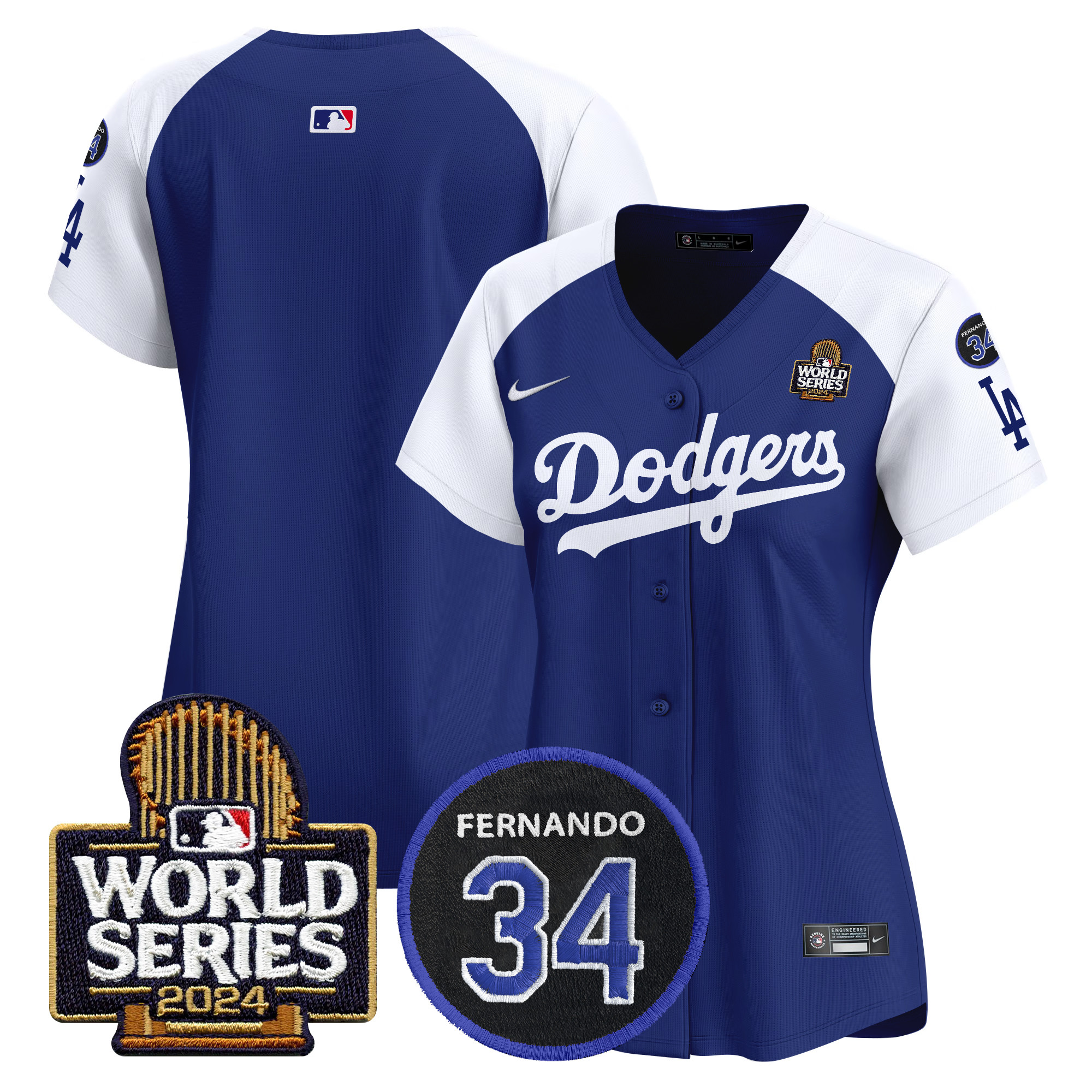 Women's Los Angeles Dodgers Fernando Memorial & 2024 World Series Patch Vapor Premier Limited Alternate Royal Jersey V2 - All Stitched