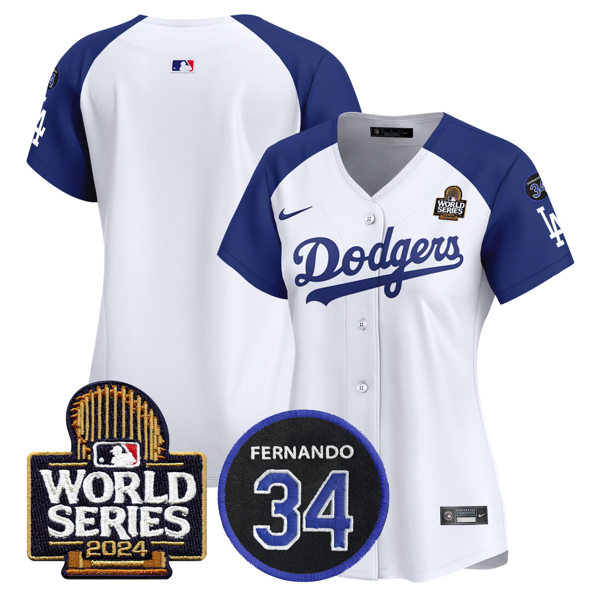 Women's Los Angeles Dodgers Fernando Memorial & 2024 World Series Patch Vapor Premier Limited Alternate White Jersey V2 - All Stitched