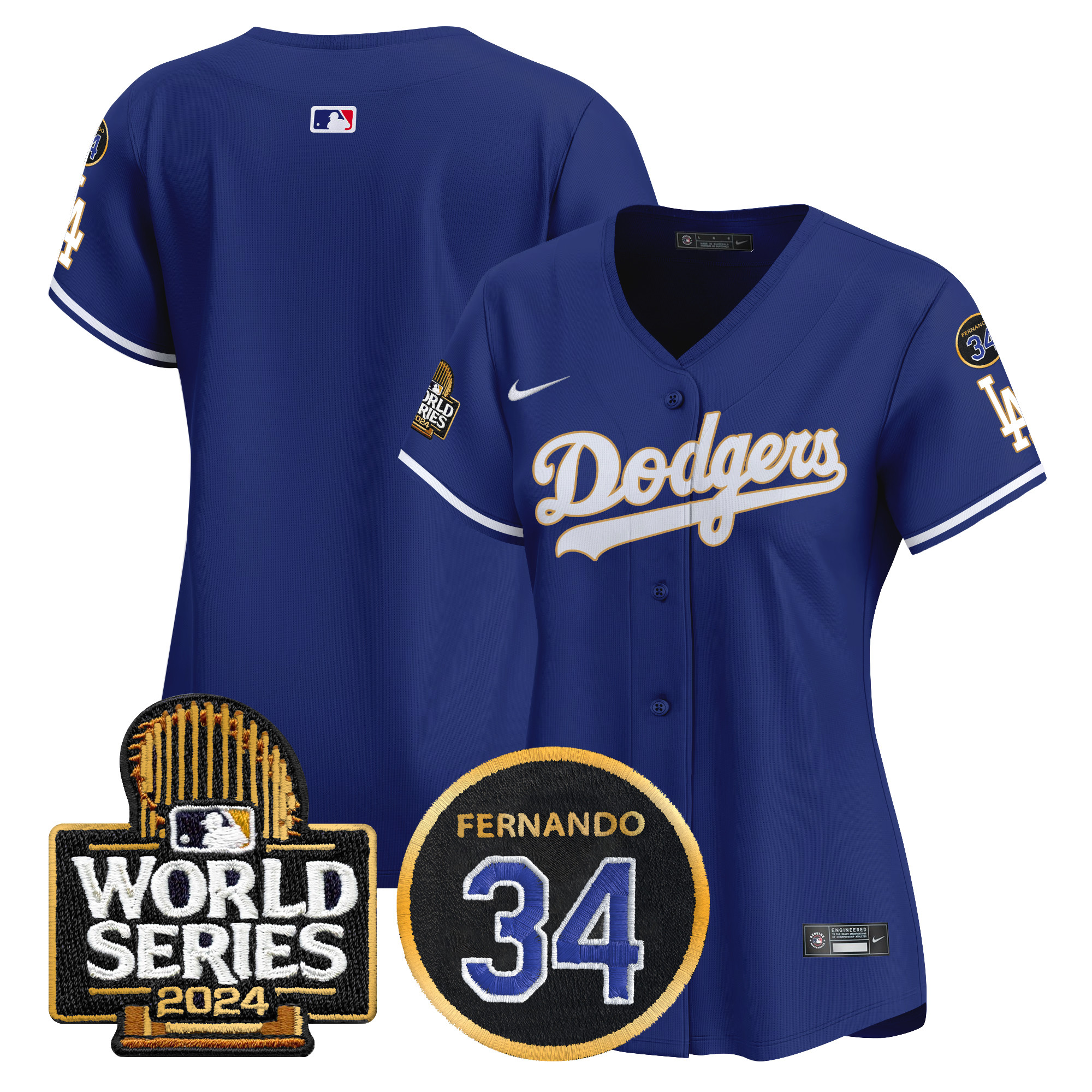 Women's Los Angeles Dodgers Fernando Memorial & 2024 World Series Patch Vapor Premier Limited Royal Jersey - All Stitched