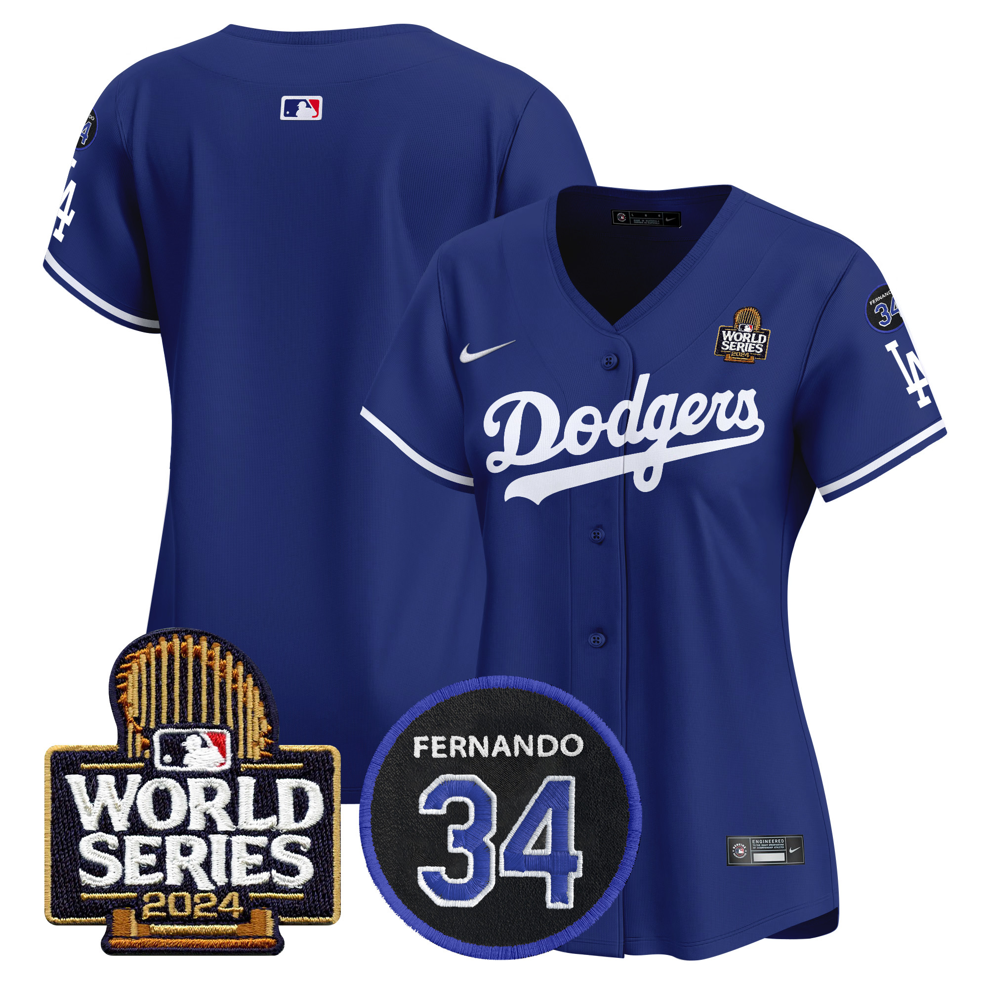 Women's Los Angeles Dodgers Fernando Memorial & 2024 World Series Patch Vapor Premier Limited Royal Jersey V2 - All Stitched