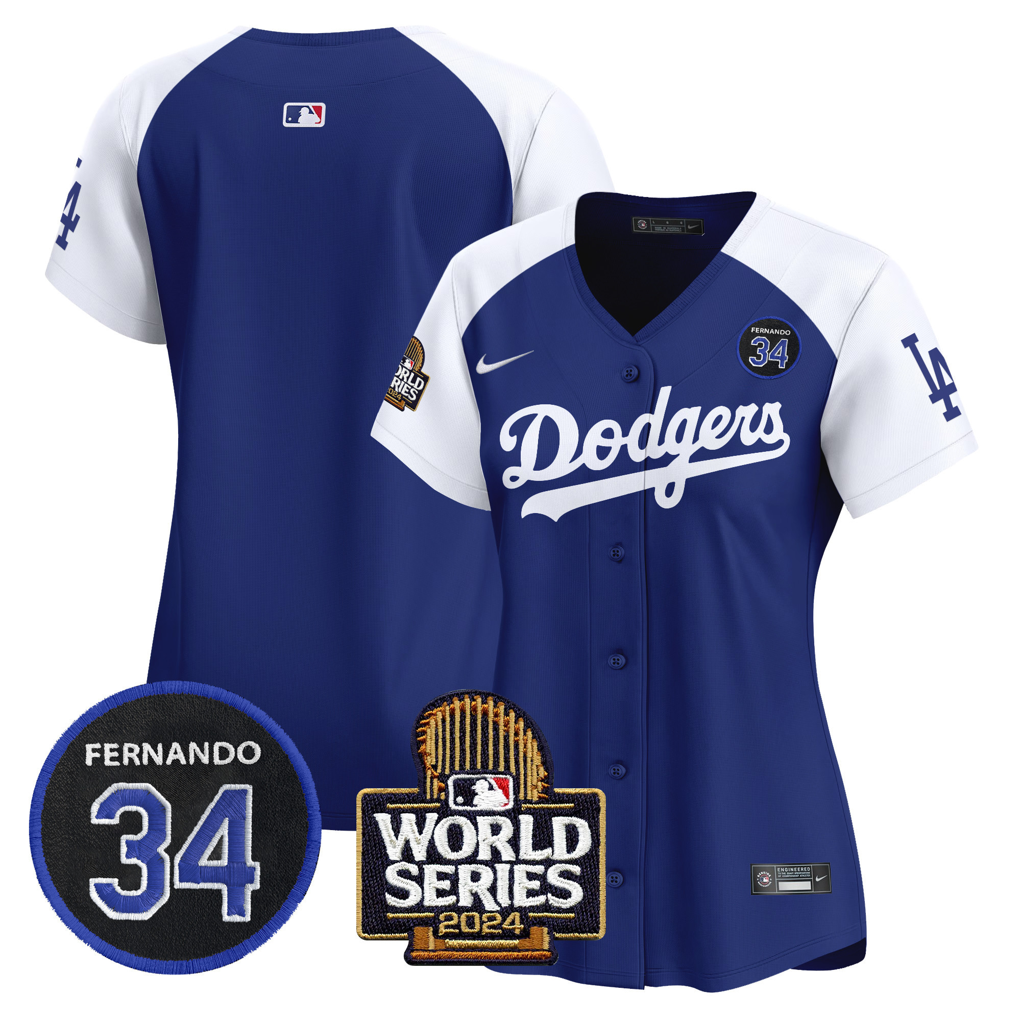 Women's Los Angeles Dodgers Fernando Valenzuela & 2024 World Series Patch Vapor Premier Limited Alternate Royal Jersey V2 - All Stitched