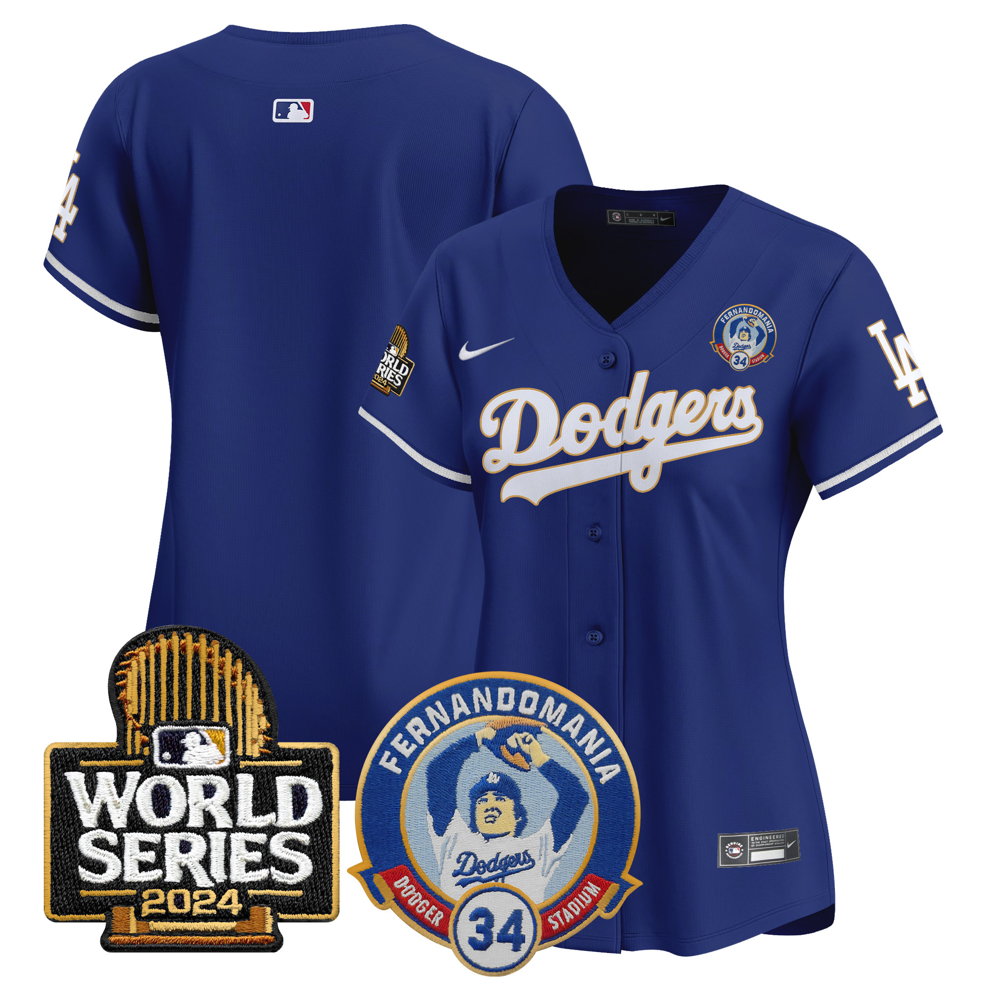 Women's Los Angeles Dodgers Fernando Valenzuela & 2024 World Series Patch Vapor Premier Limited Royal Jersey - All Stitched