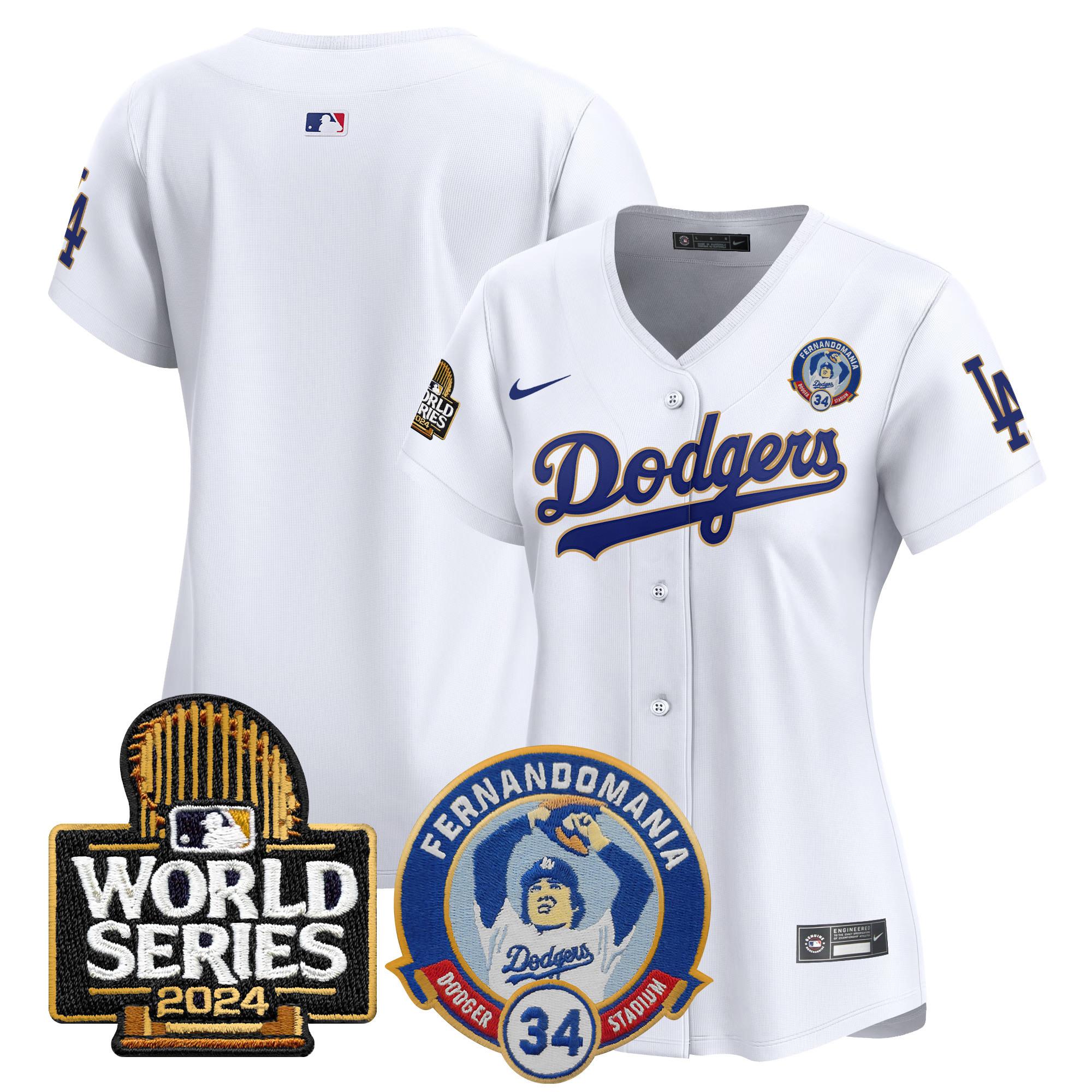 Women's Los Angeles Dodgers Fernando Valenzuela & 2024 World Series Patch Vapor Premier Limited White Jersey - All Stitched