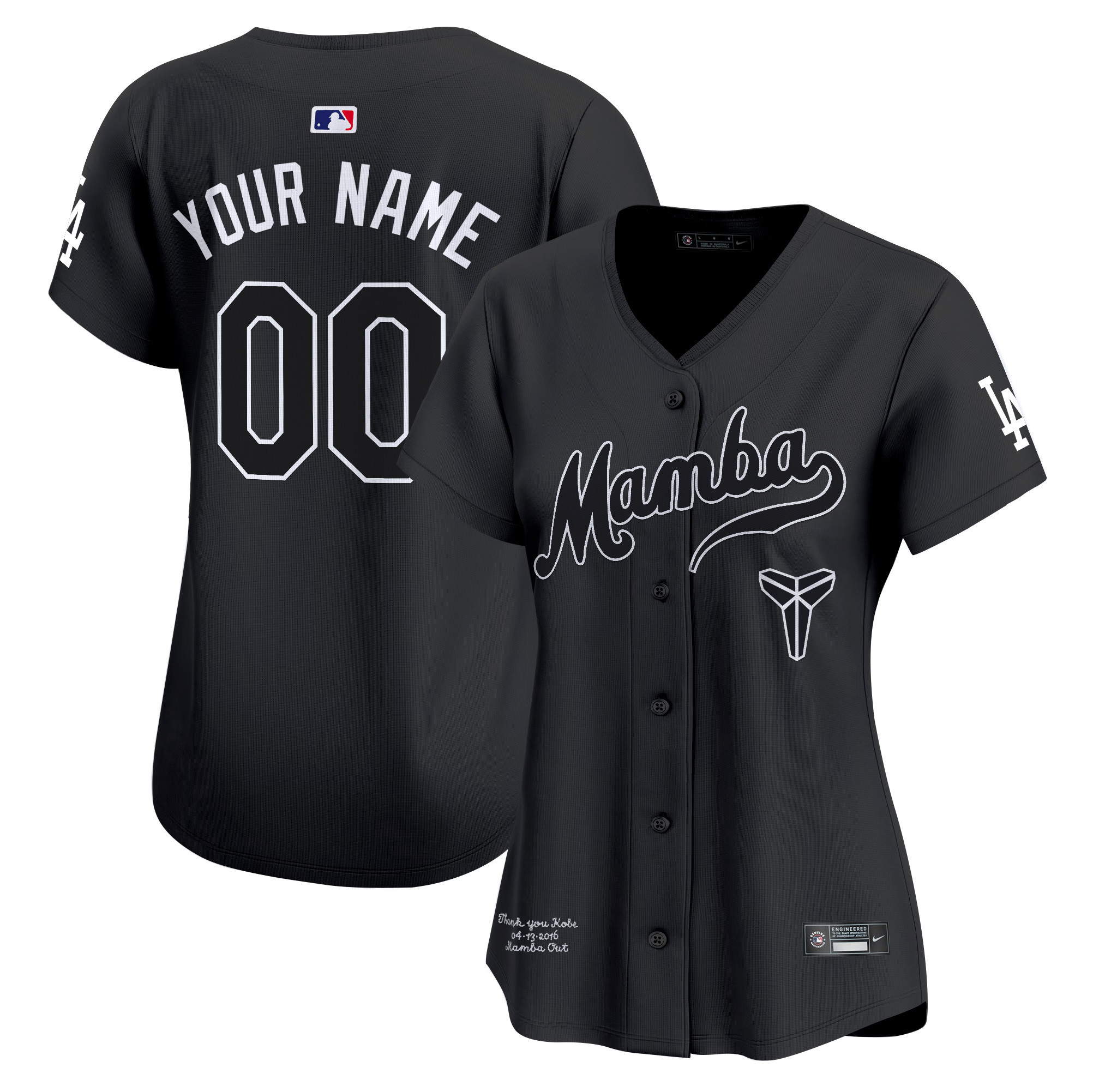 Women's Los Angeles Dodgers Kobe Bryant Mamba Vapor Premier Limited Custom Black Jersey - All Stitched