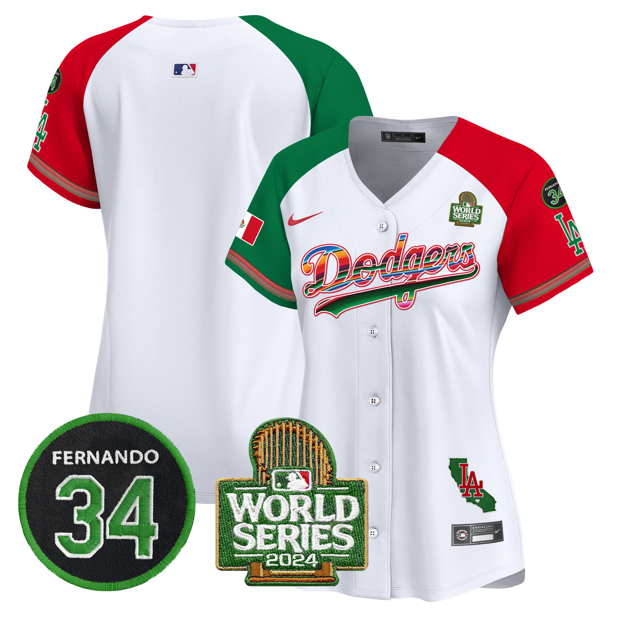 Women's Los Angeles Dodgers Mexico Fernando Memorial & 2024 World Series Patch Vapor Premier Limited Alternate Jersey V2 - All Stitched