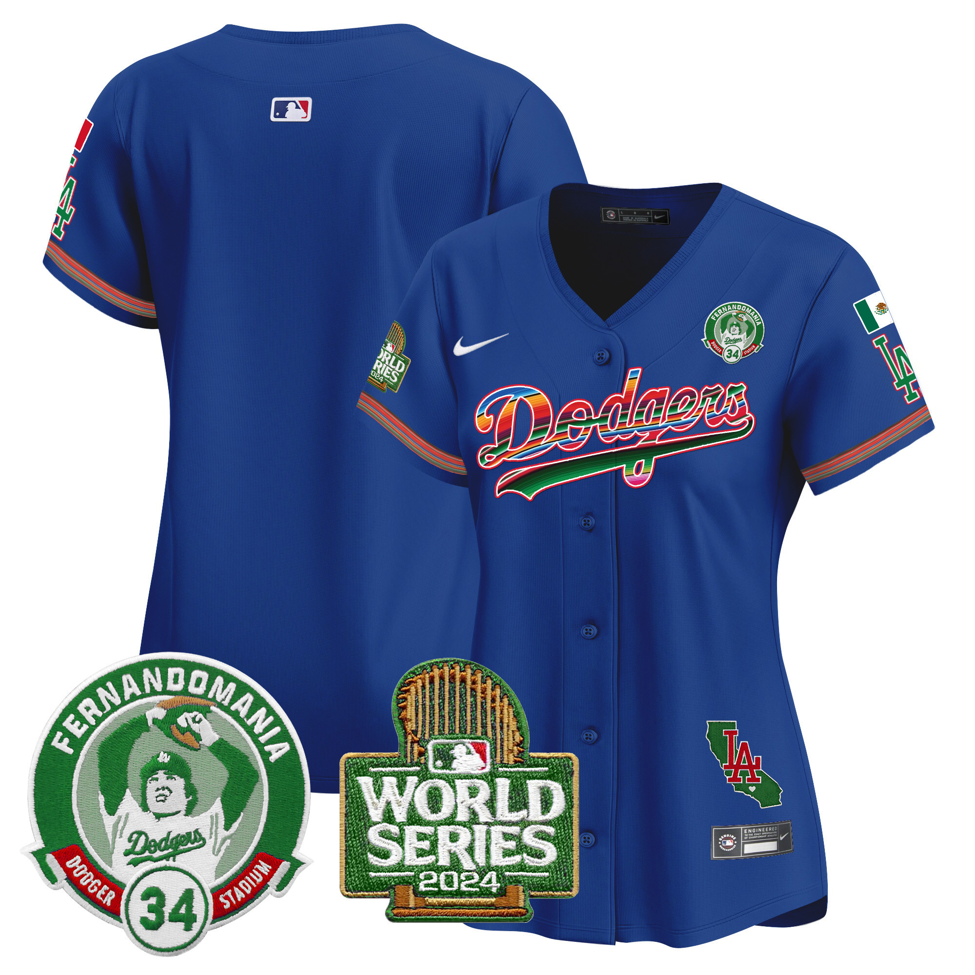 Women's Los Angeles Dodgers Mexico Fernando Valenzuela & 2024 World Series Patch Vapor Premier Limited Royal Jersey - All Stitched
