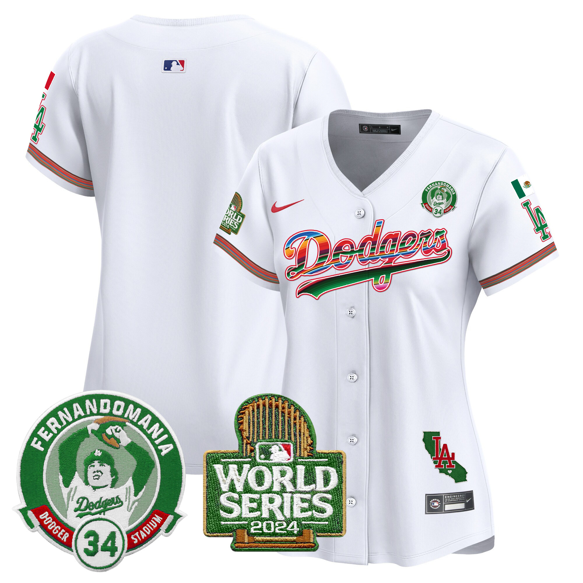 Women's Los Angeles Dodgers Mexico Fernando Valenzuela & 2024 World Series Patch Vapor Premier Limited White Jersey - All Stitched