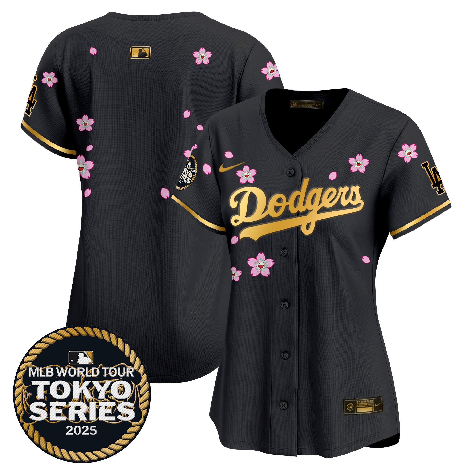 Women's Los Angeles Dodgers Tokyo Series 2025 Gold Trim Vapor Premier Limited Black Gold Jersey V2 - Stitched