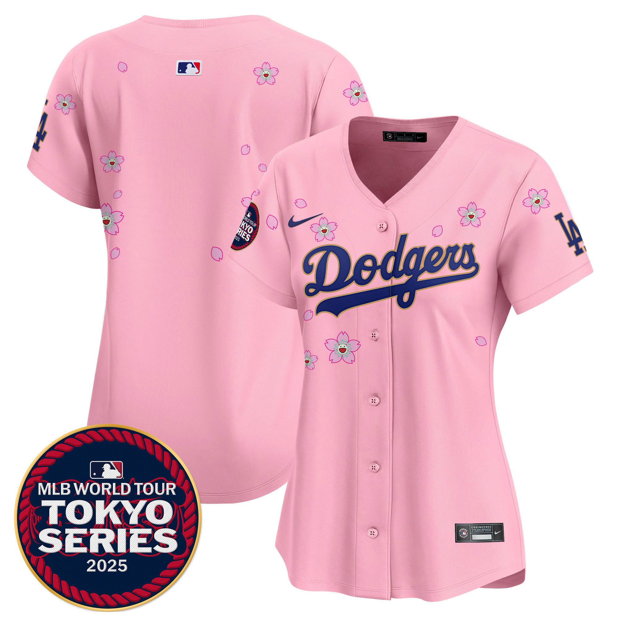 Women's Los Angeles Dodgers Tokyo Series 2025 Gold Trim Vapor Premier Limited Cherry Blossom Jersey - Stitched