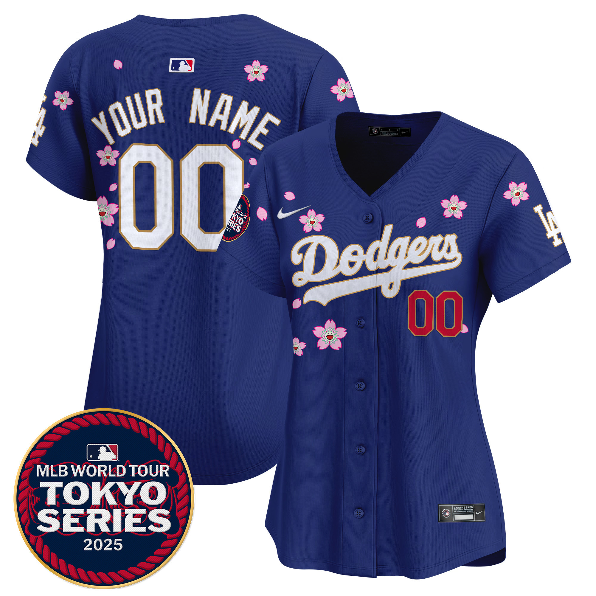 Women's Los Angeles Dodgers Tokyo Series 2025 Gold Trim Vapor Premier Limited Custom Royal Jersey - Stitched