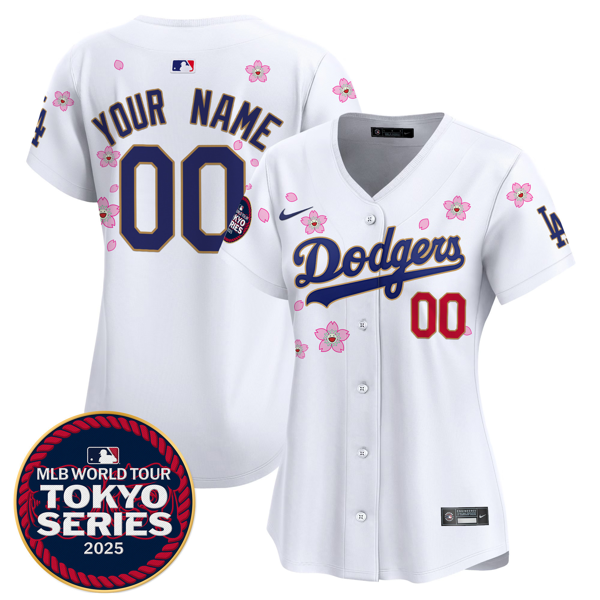 Women's Los Angeles Dodgers Tokyo Series 2025 Gold Trim Vapor Premier Limited Custom White Jersey - Stitched