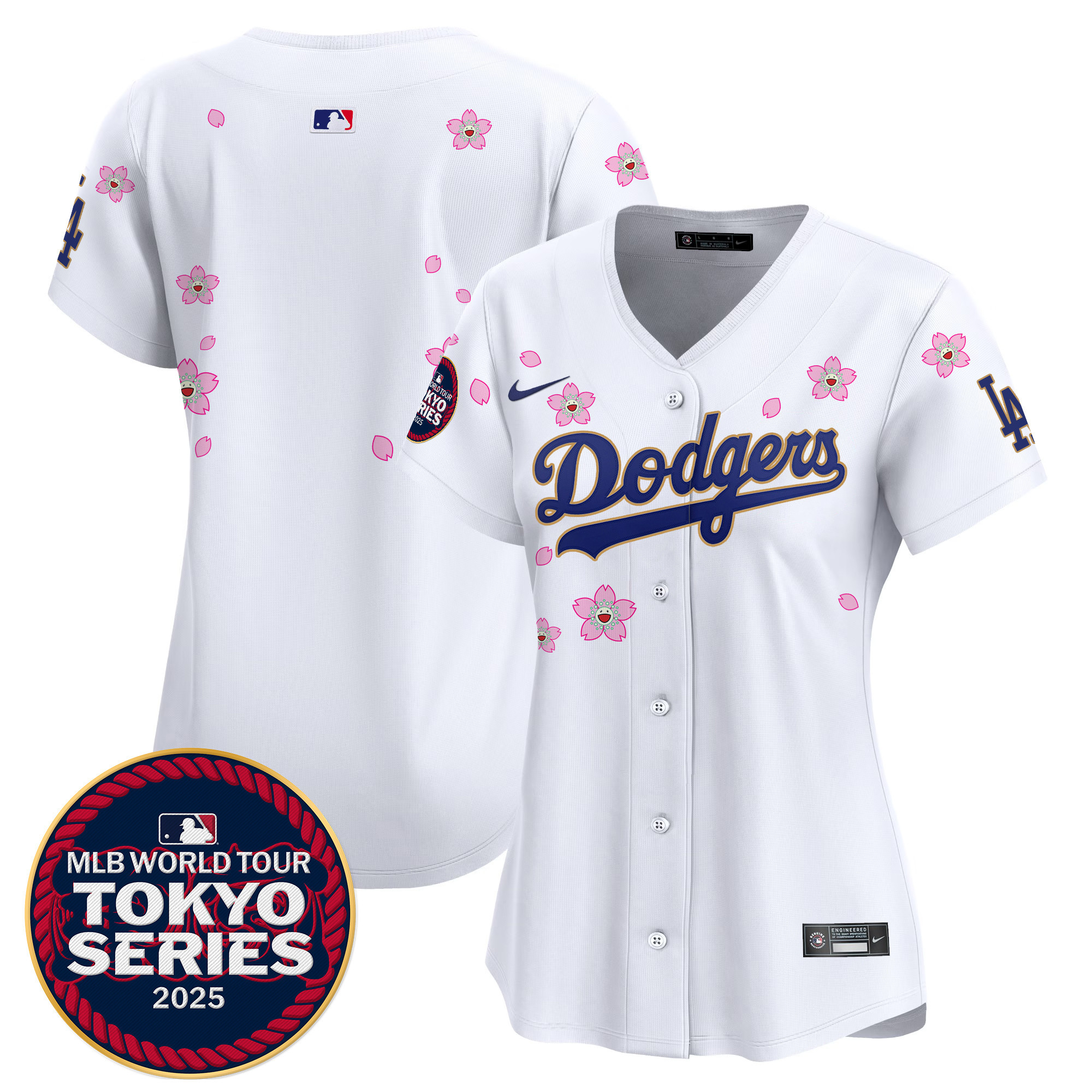Women's Los Angeles Dodgers Tokyo Series 2025 Gold Trim Vapor Premier Limited White Jersey - Stitched