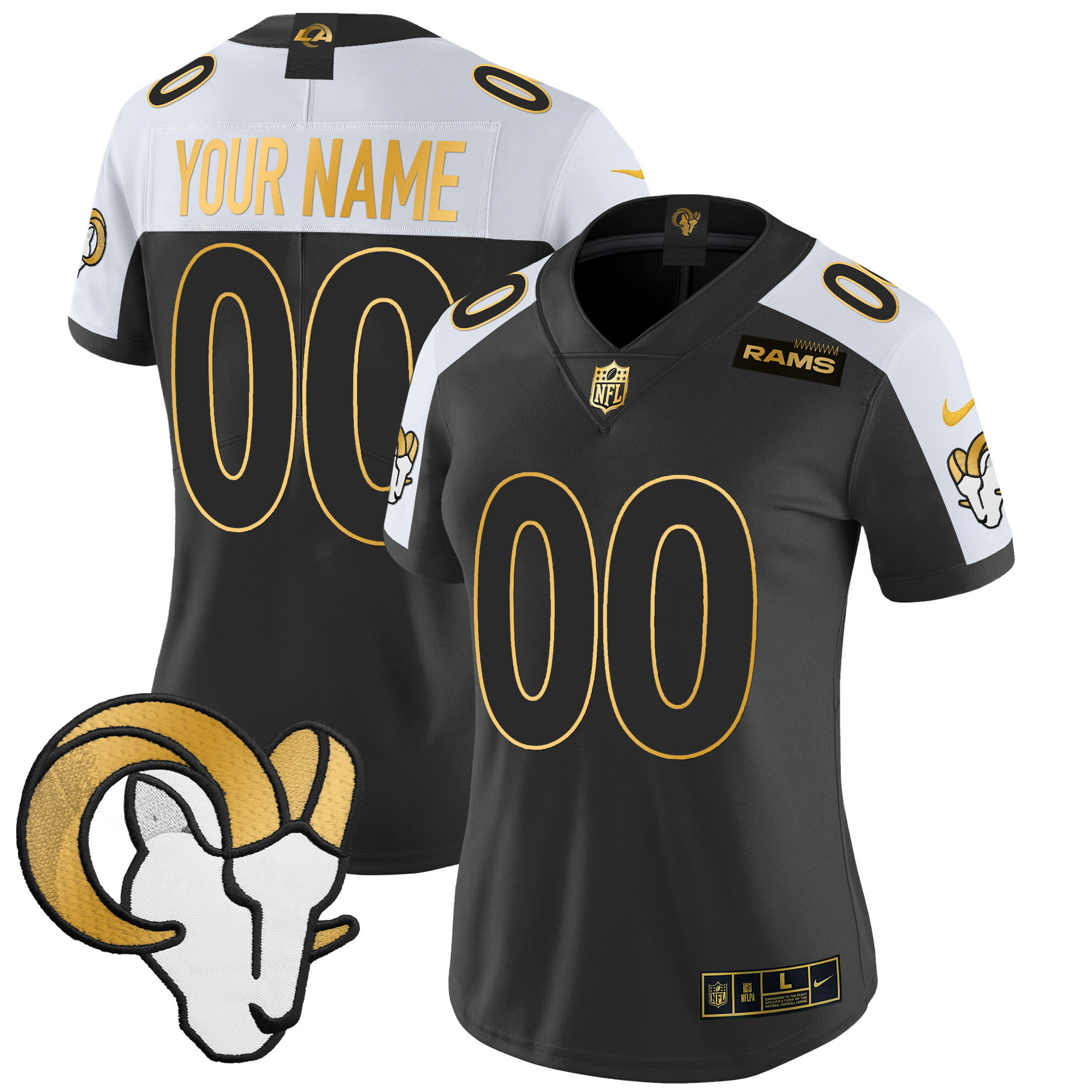 Women's Los Angeles Rams 2024 Gold Vapor Limited Custom Alternate Jersey - All Stitched