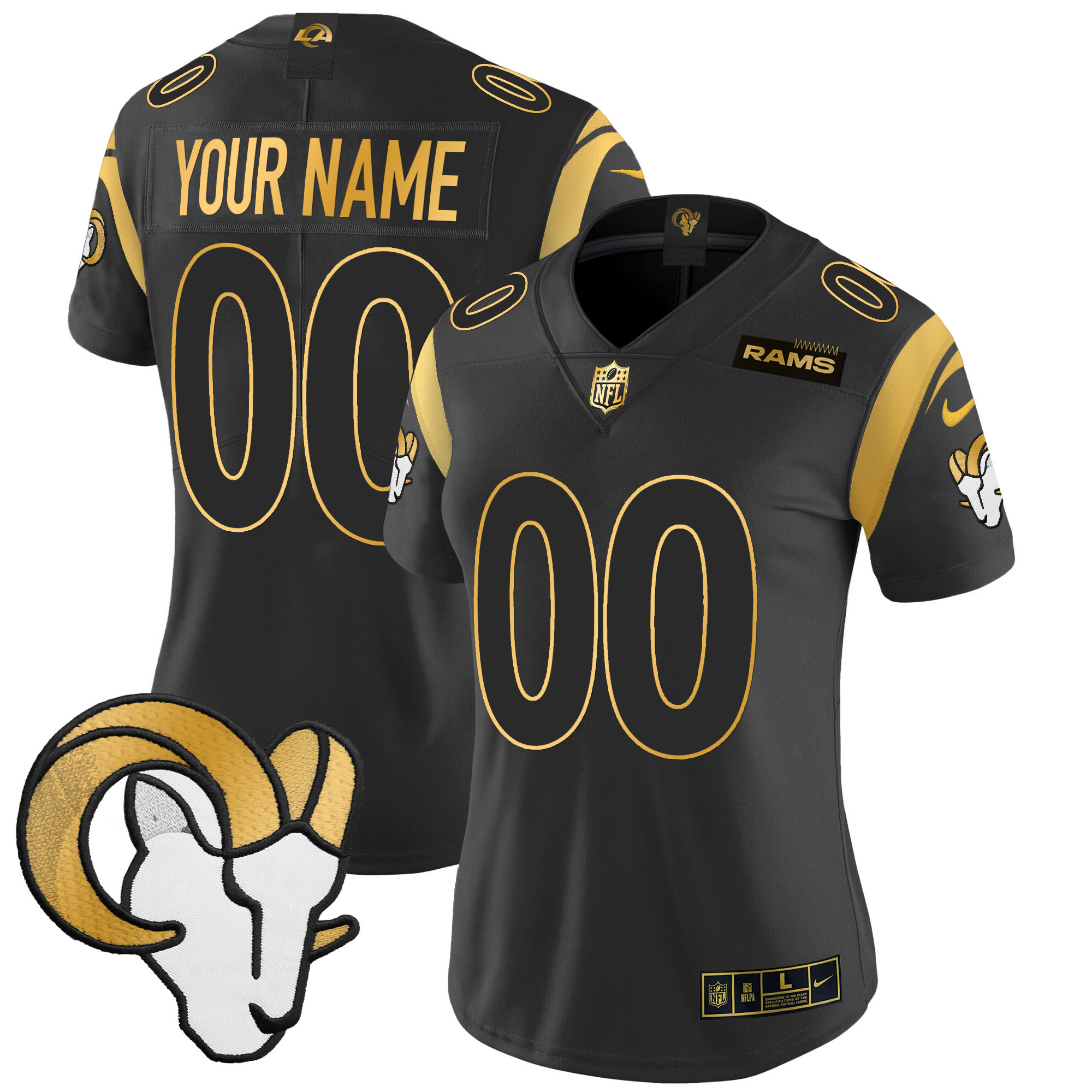 Women's Los Angeles Rams 2024 Gold Vapor Limited Custom Black Gold Jersey - All Stitched