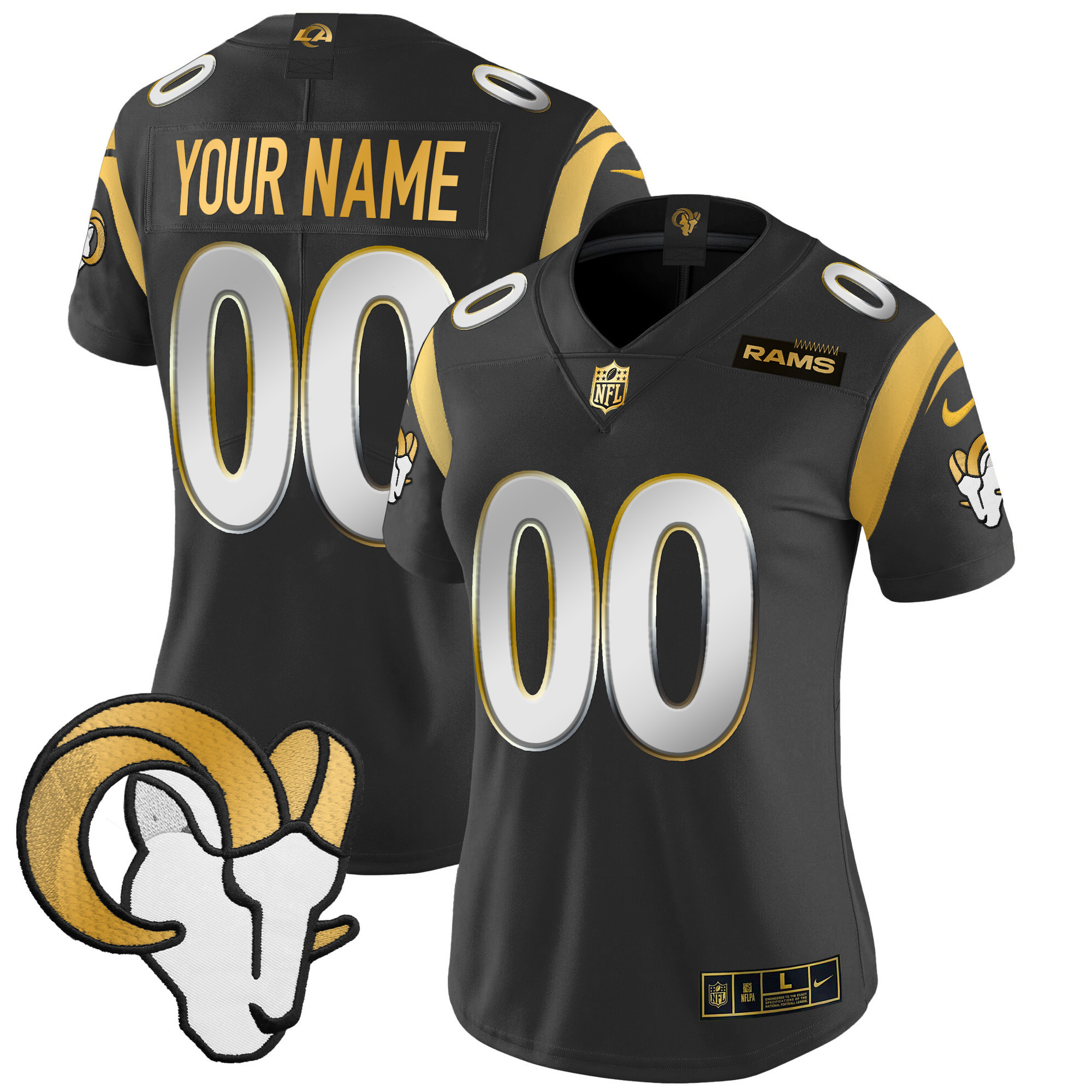 Women's Los Angeles Rams 2024 Gold Vapor Limited Custom Black Limited Jersey - All Stitched