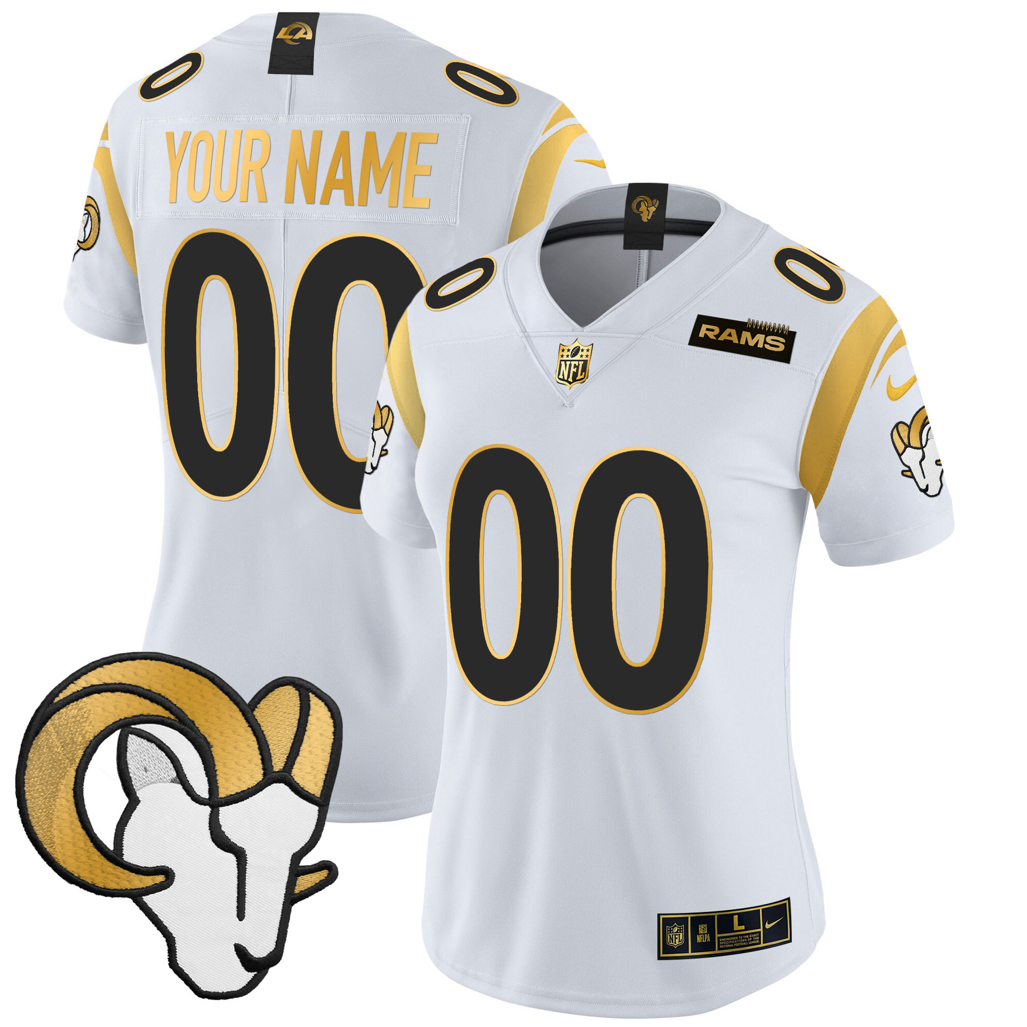 Women's Los Angeles Rams 2024 Gold Vapor Limited Custom White Jersey - All Stitched