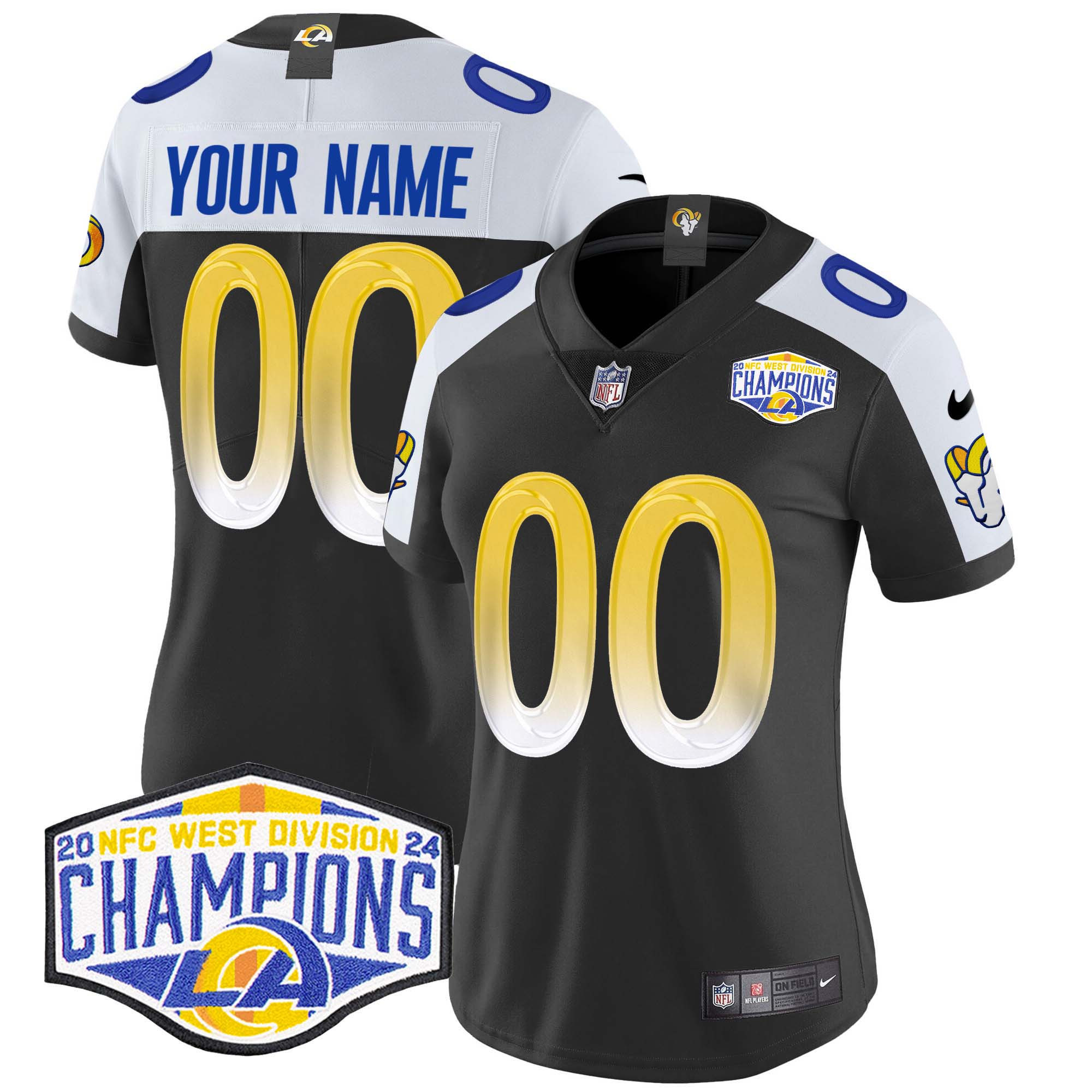 Women's Los Angeles Rams 2024 NFC West Division Champions Vapor Limited Custom Black Alternate Jersey - All Stitched