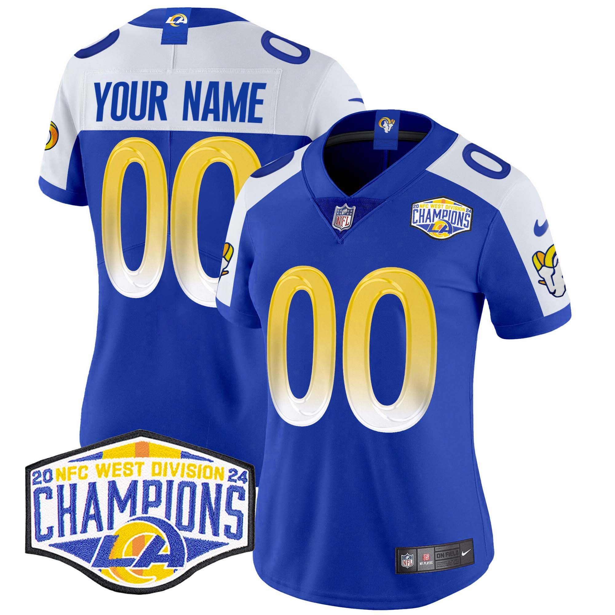 Women's Los Angeles Rams 2024 NFC West Division Champions Vapor Limited Custom Royal Alternate Jersey - All Stitched
