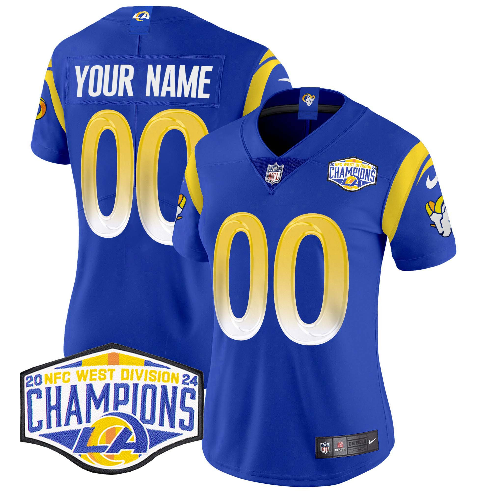 Women's Los Angeles Rams 2024 NFC West Division Champions Vapor Limited Custom Royal Jersey - All Stitched