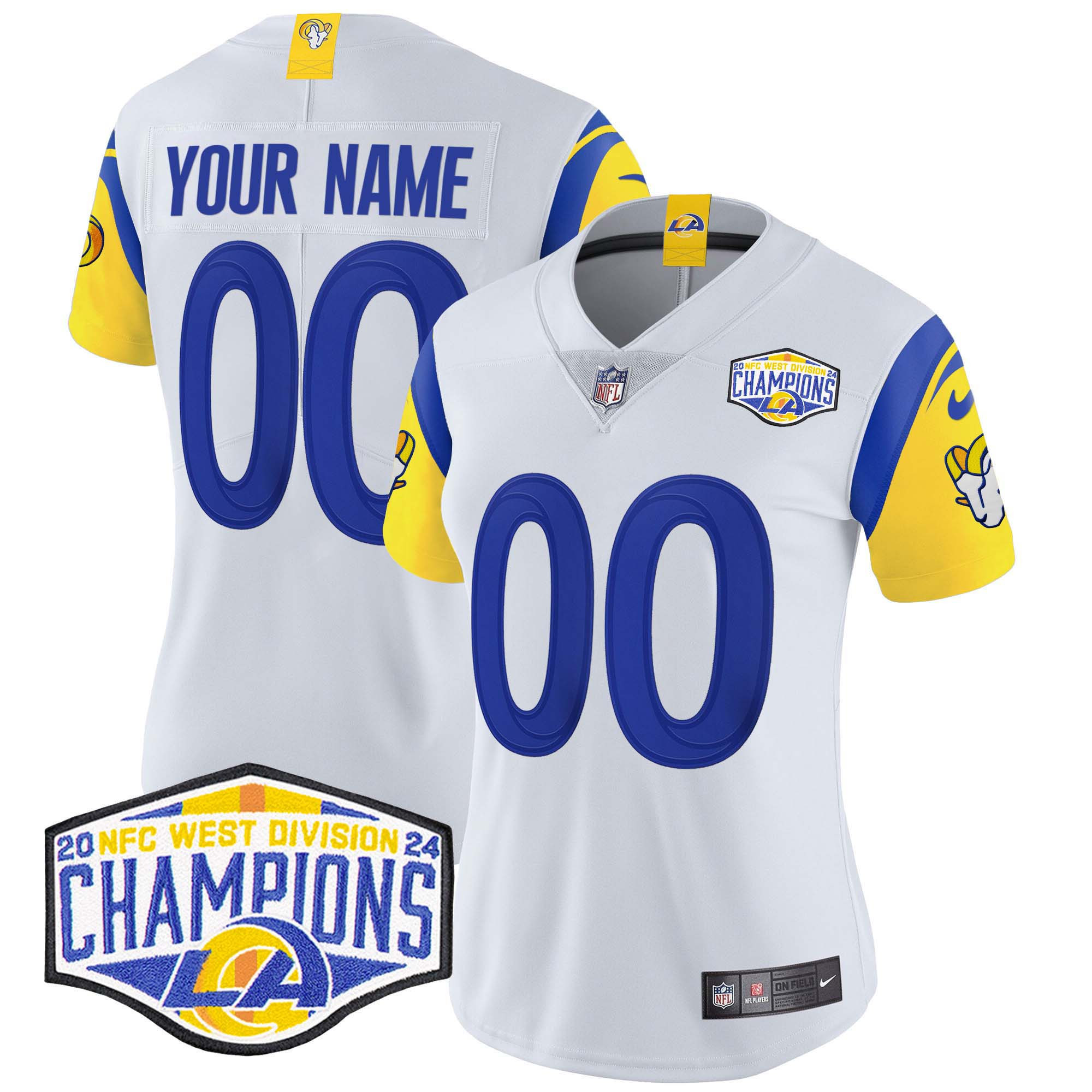 Women's Los Angeles Rams 2024 NFC West Division Champions Vapor Limited Custom White Jersey - All Stitched