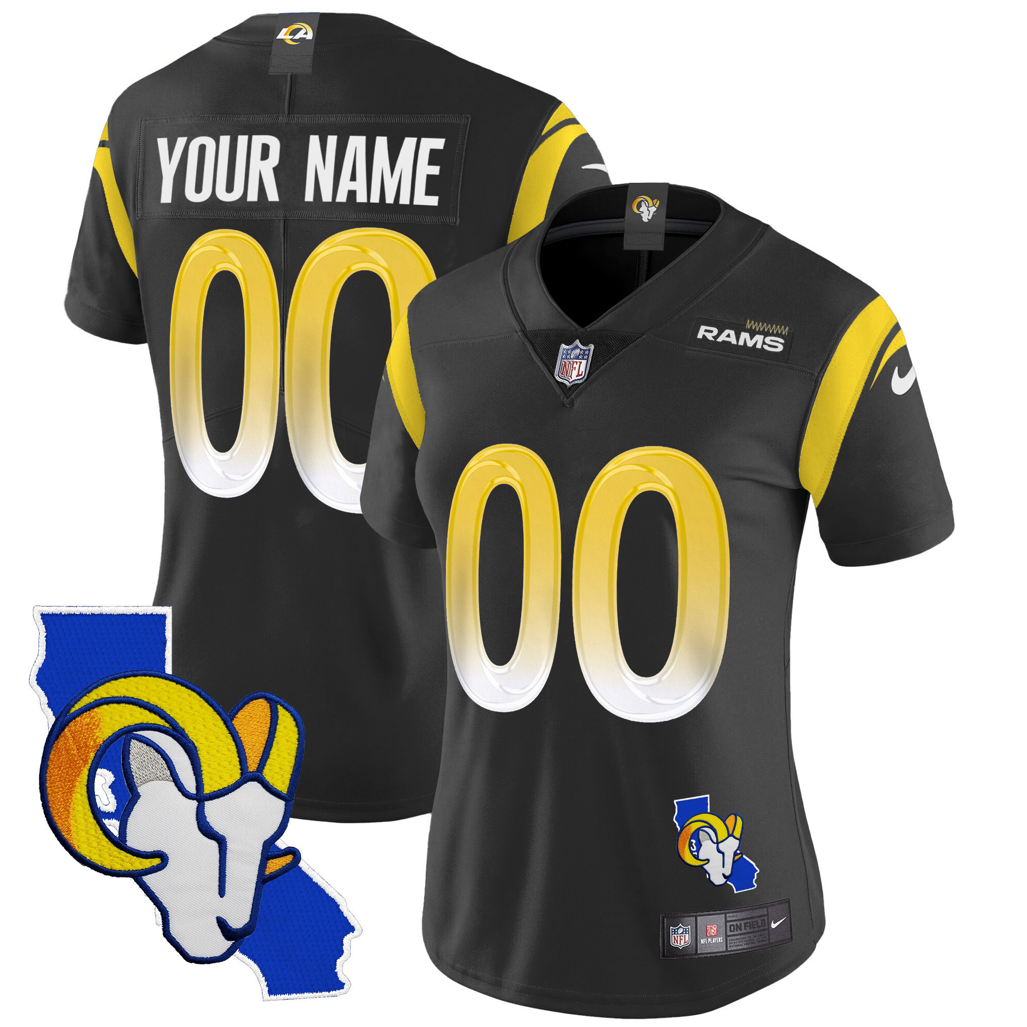 Women's Los Angeles Rams California Patch Vapor Limited Custom Black Jersey - All Stitched