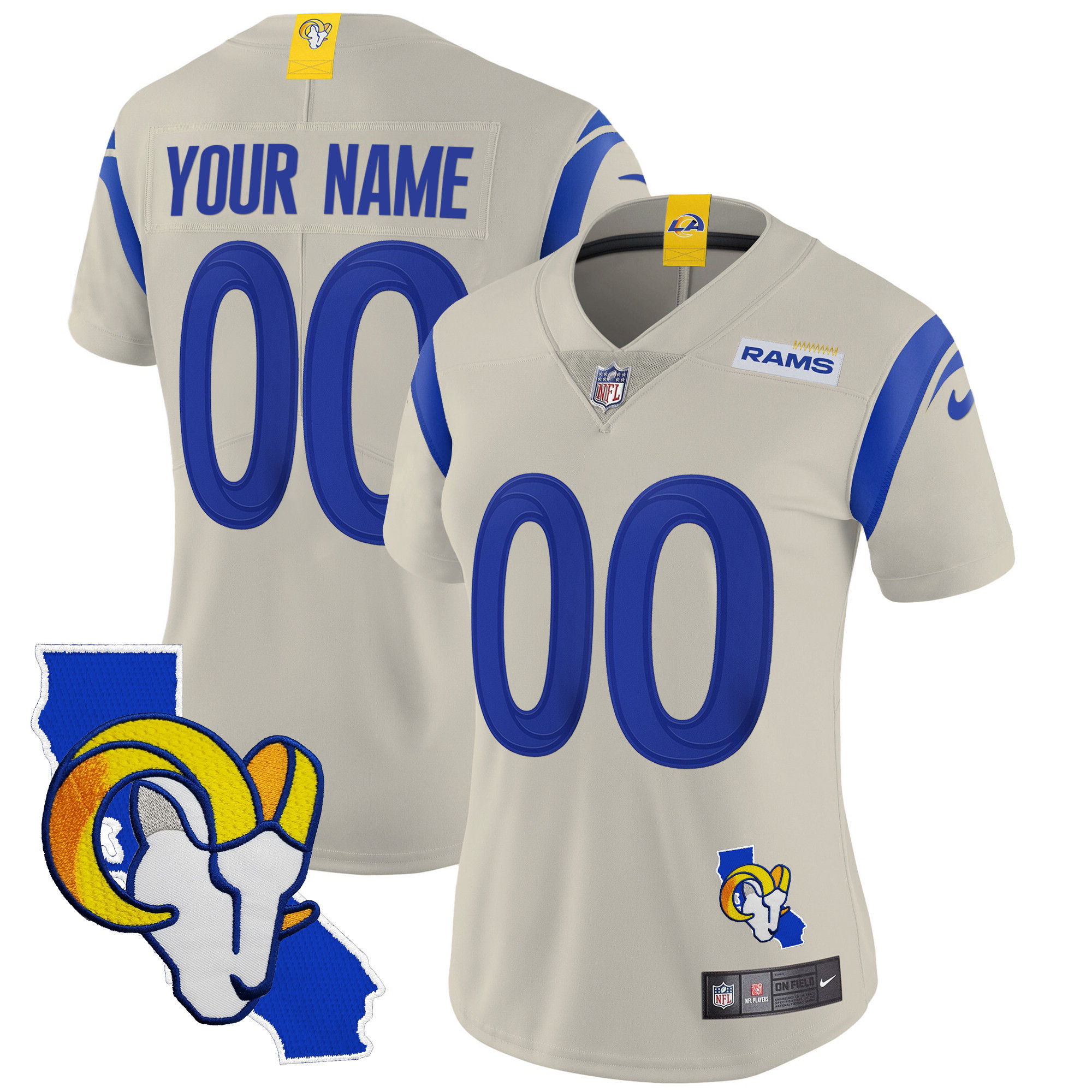 Women's Los Angeles Rams California Patch Vapor Limited Custom Bone Jersey - All Stitched